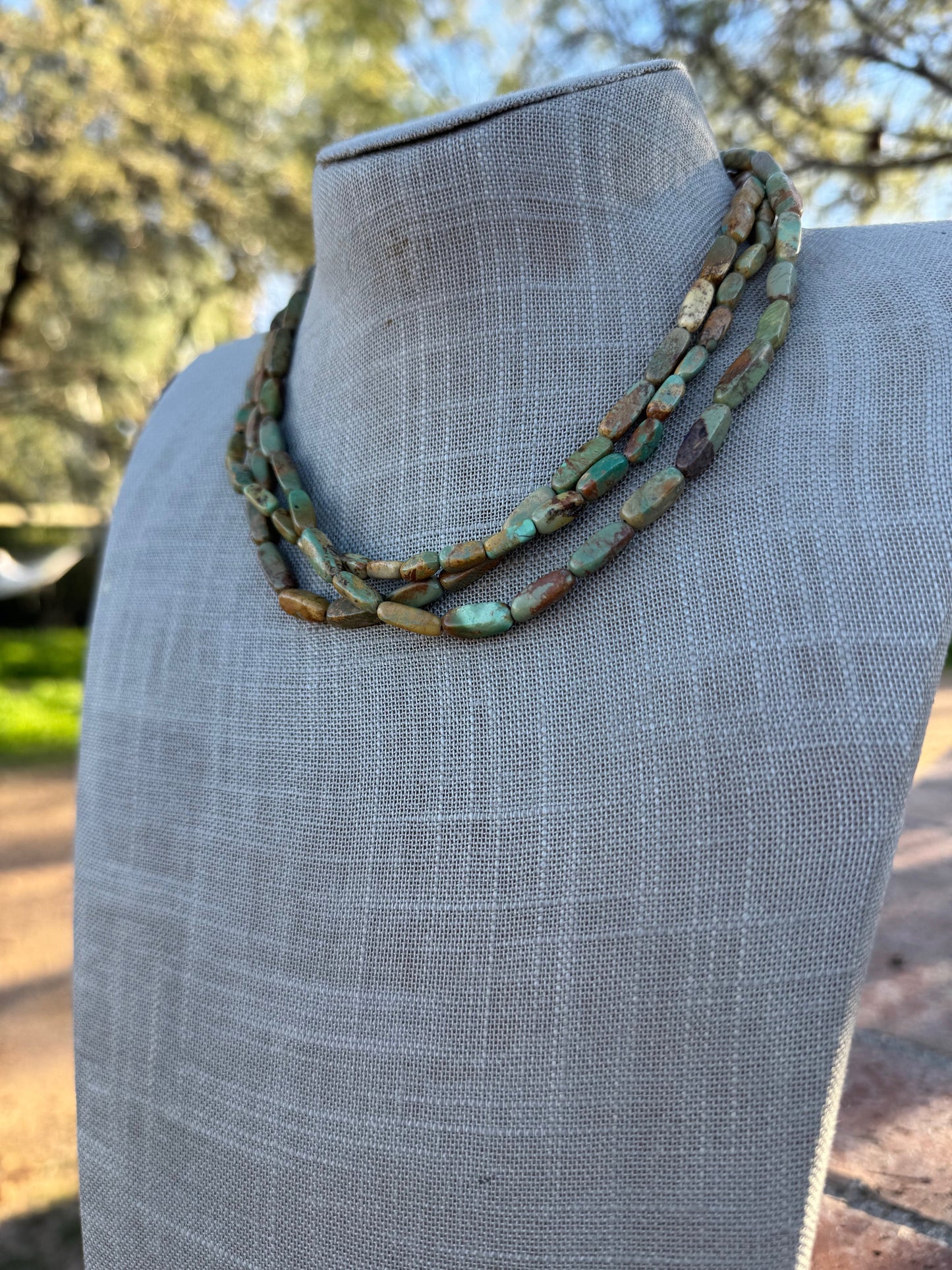 Handcrafted Sterling Silver & Royston Turquoise Barrel beaded Necklace 17"