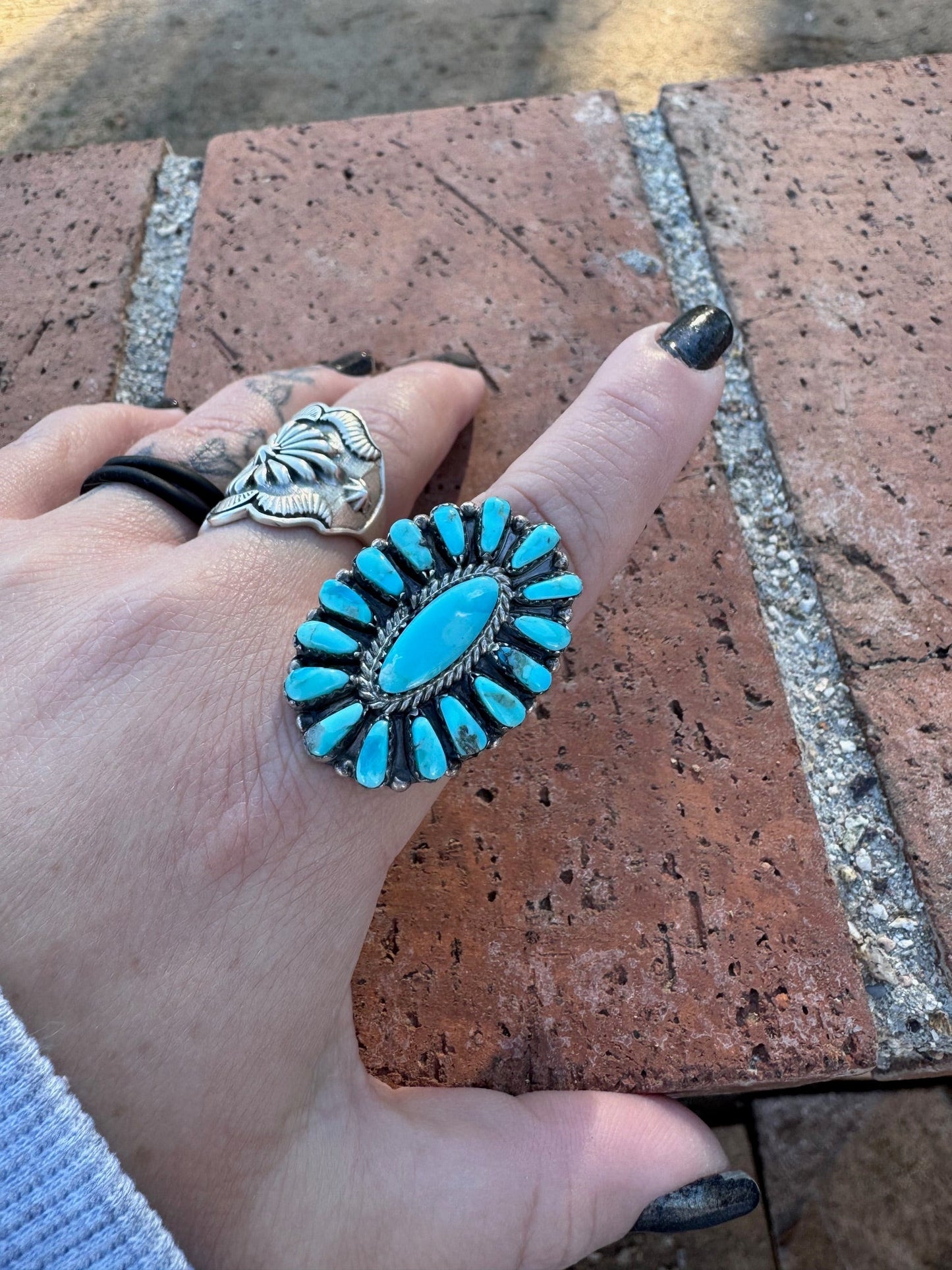Handcrafted Natural Kingman Turquoise Adjustable Cluster Ring