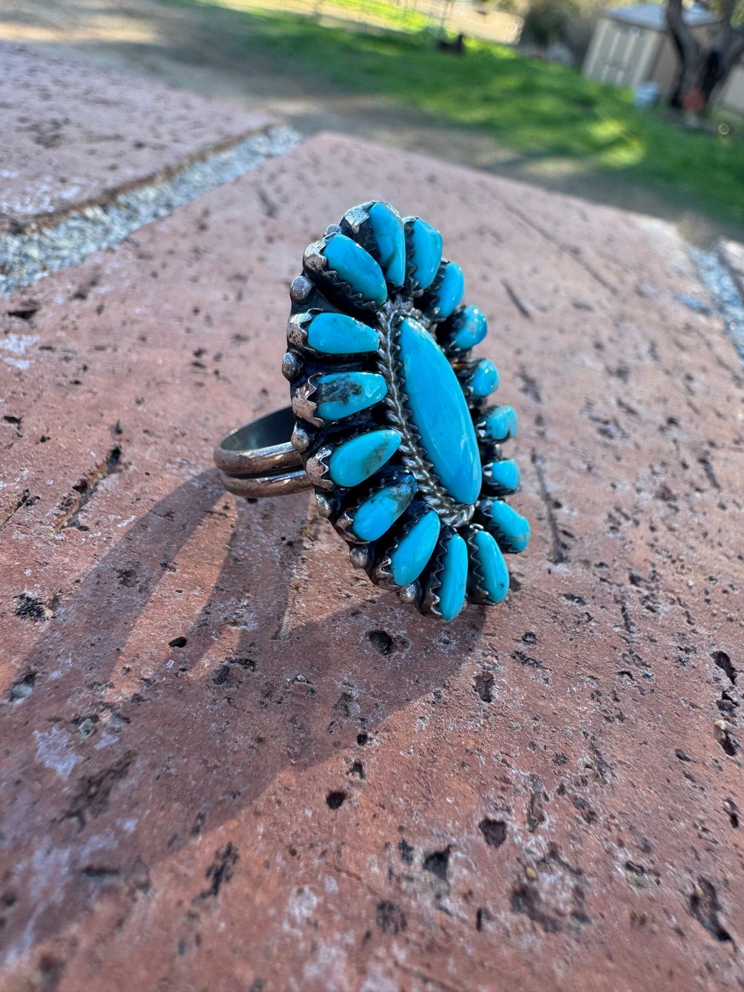 Handcrafted Natural Kingman Turquoise Adjustable Cluster Ring