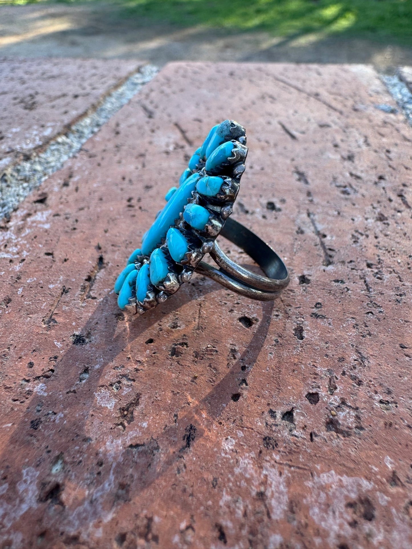 Handcrafted Natural Kingman Turquoise Adjustable Cluster Ring