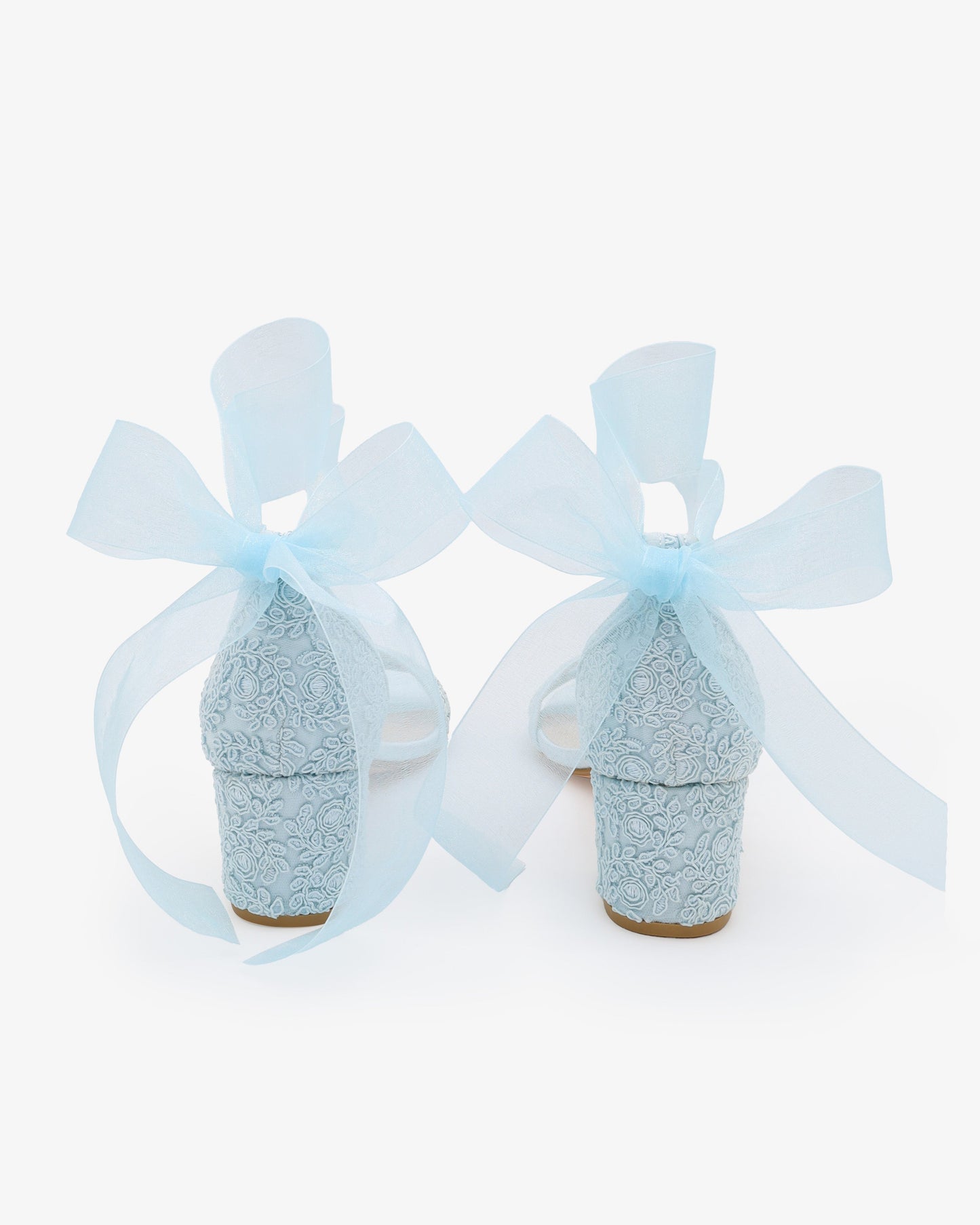 Crochet Lace Block Heel Wedding Sandals with Wrapped Ankle Tie