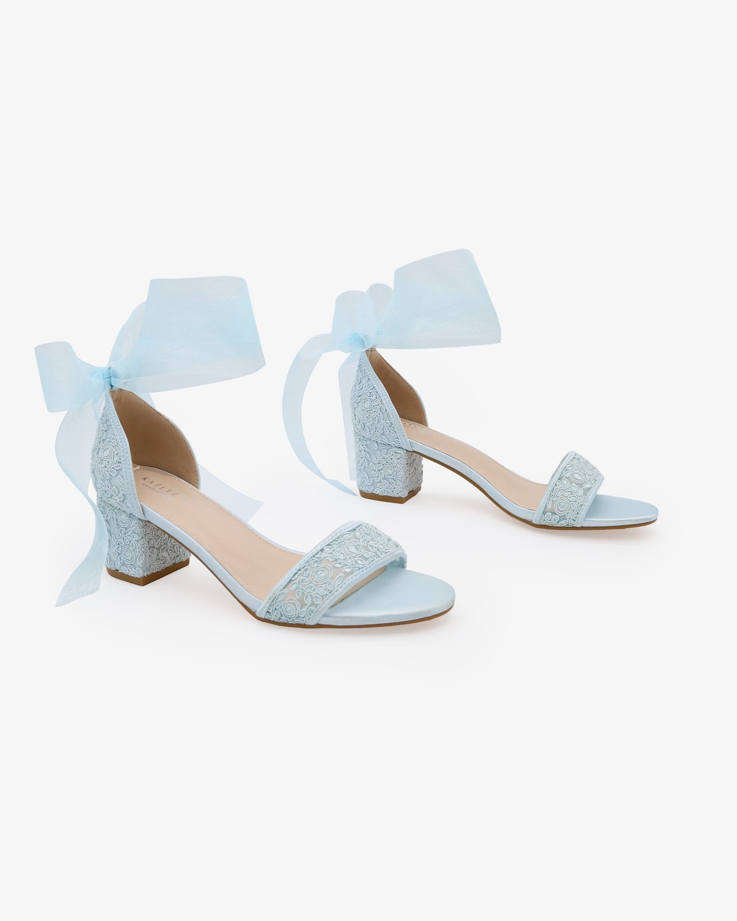 Crochet Lace Block Heel Wedding Sandals with Wrapped Ankle Tie