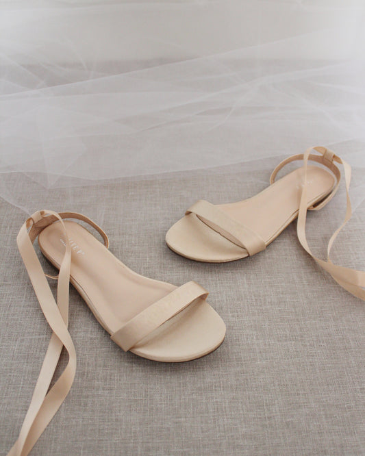 Satin Flat Sandal with Ballerina Lace Up