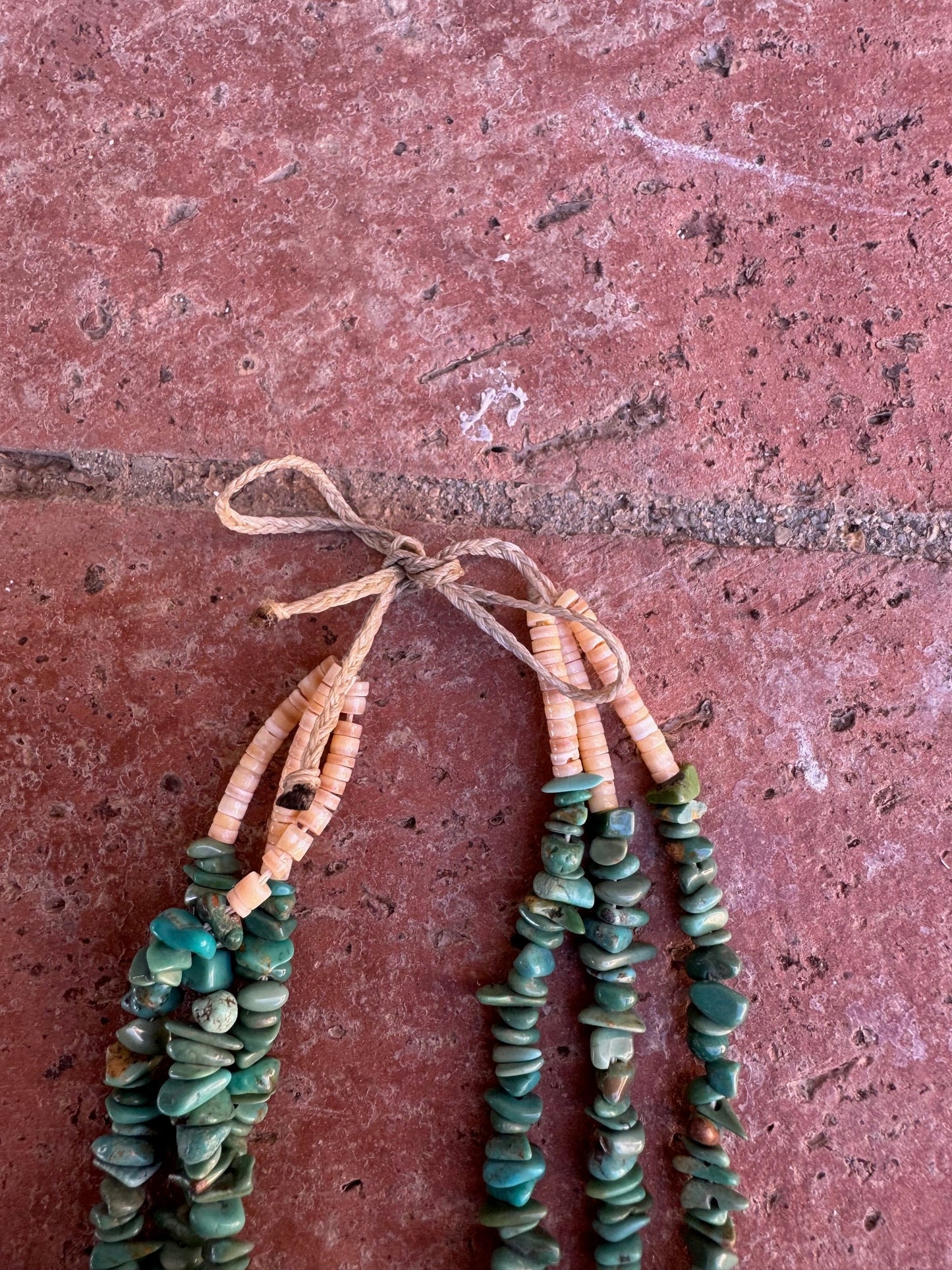 Handcrafted Turquoise & Spiny Triple Jacla Beaded Necklace 24"