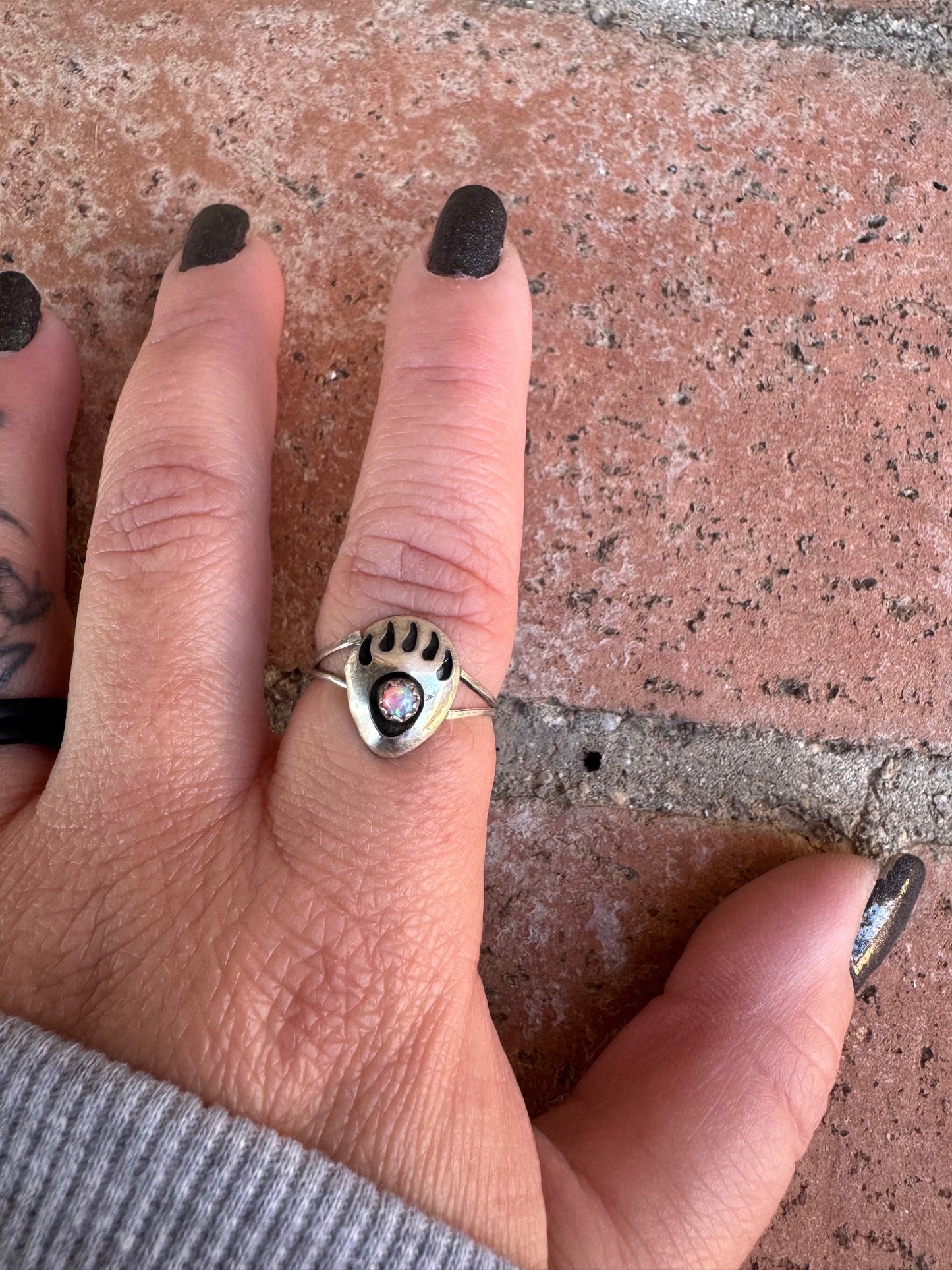 Handcrafted Sterling Silver Orange Opal Bear Paw Ring