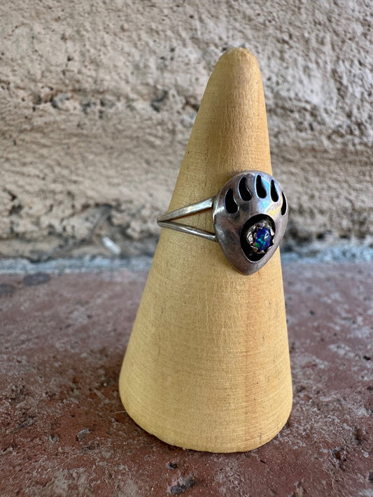 Handcrafted Sterling Silver Purple Opal Bear Paw Ring