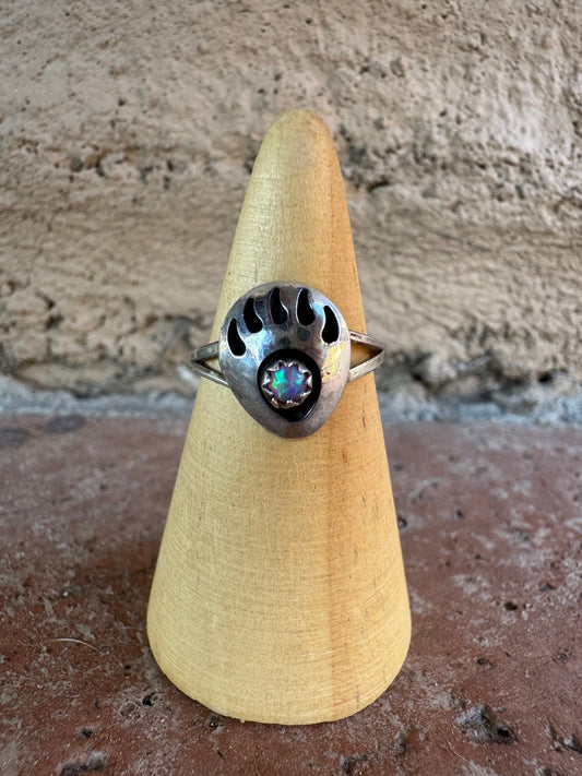 Handcrafted Sterling Silver Light Pink Opal Bear Paw Ring