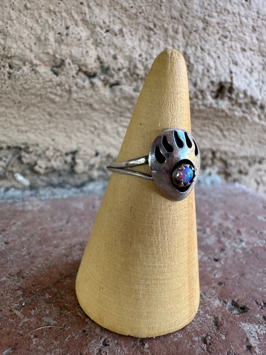 Handcrafted Sterling Silver Light Pink Opal Bear Paw Ring
