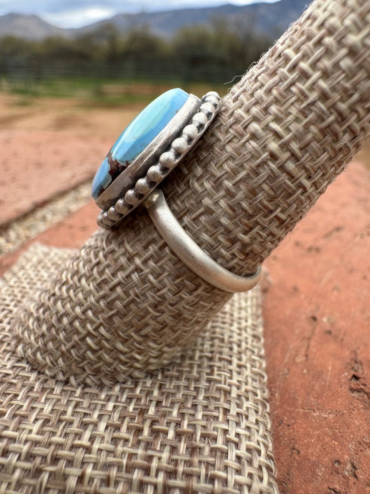Handcrafted Golden Hills Turquoise & Sterling Silver Ring Size 8.5
