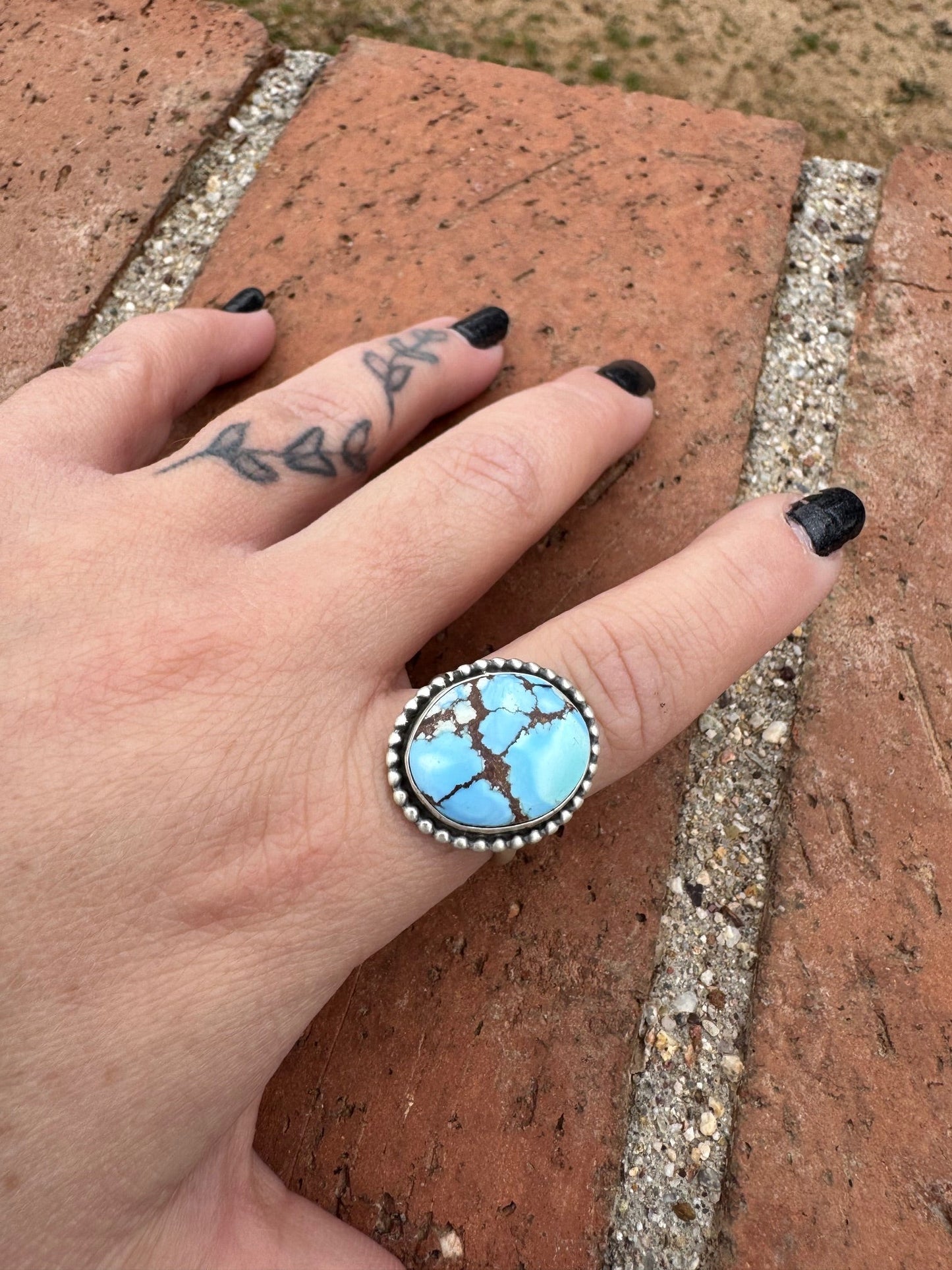 Handcrafted Golden Hills Turquoise & Sterling Silver Ring Size 8.5
