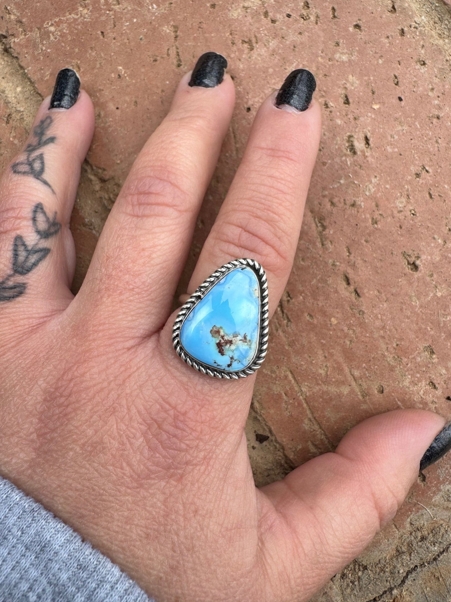 Handcrafted Golden Hills Turquoise & Sterling Silver Ring Size 7
