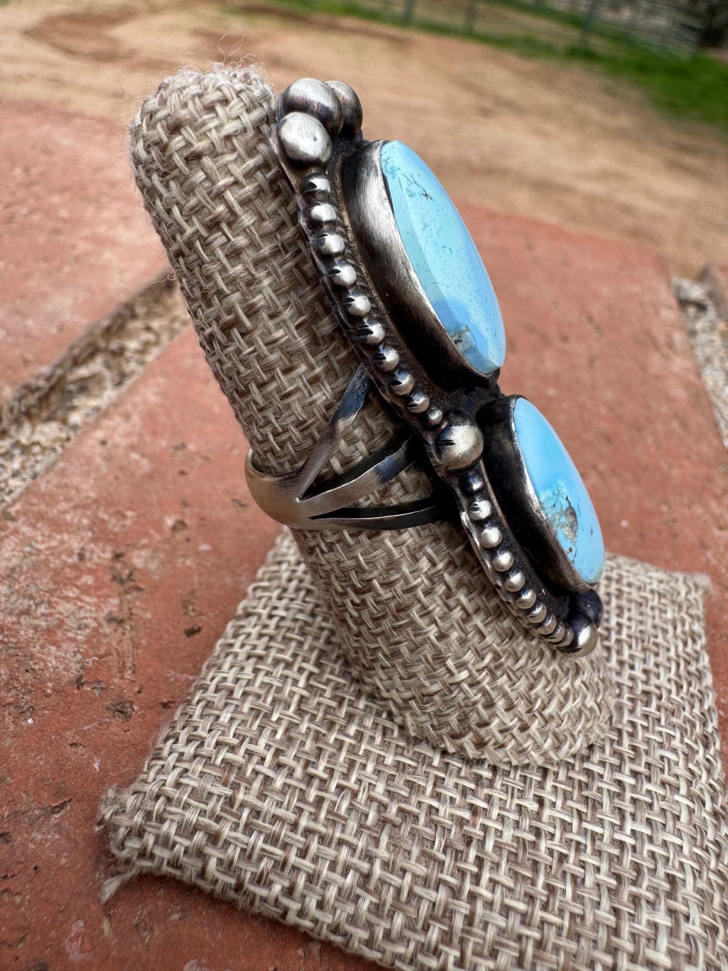 Handcrafted Golden Hills Turquoise & Sterling Silver Ring Size 6.75