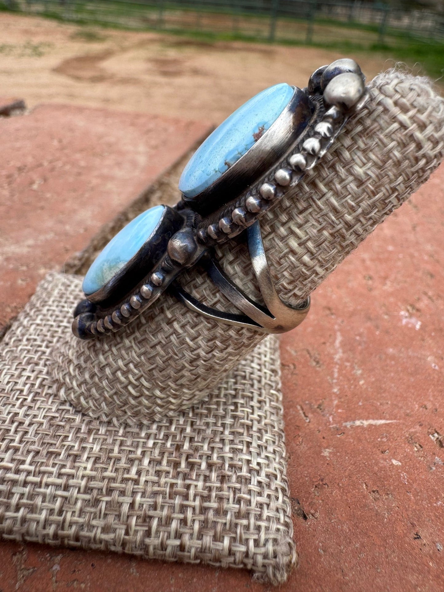 Handcrafted Golden Hills Turquoise & Sterling Silver Ring Size 6.75