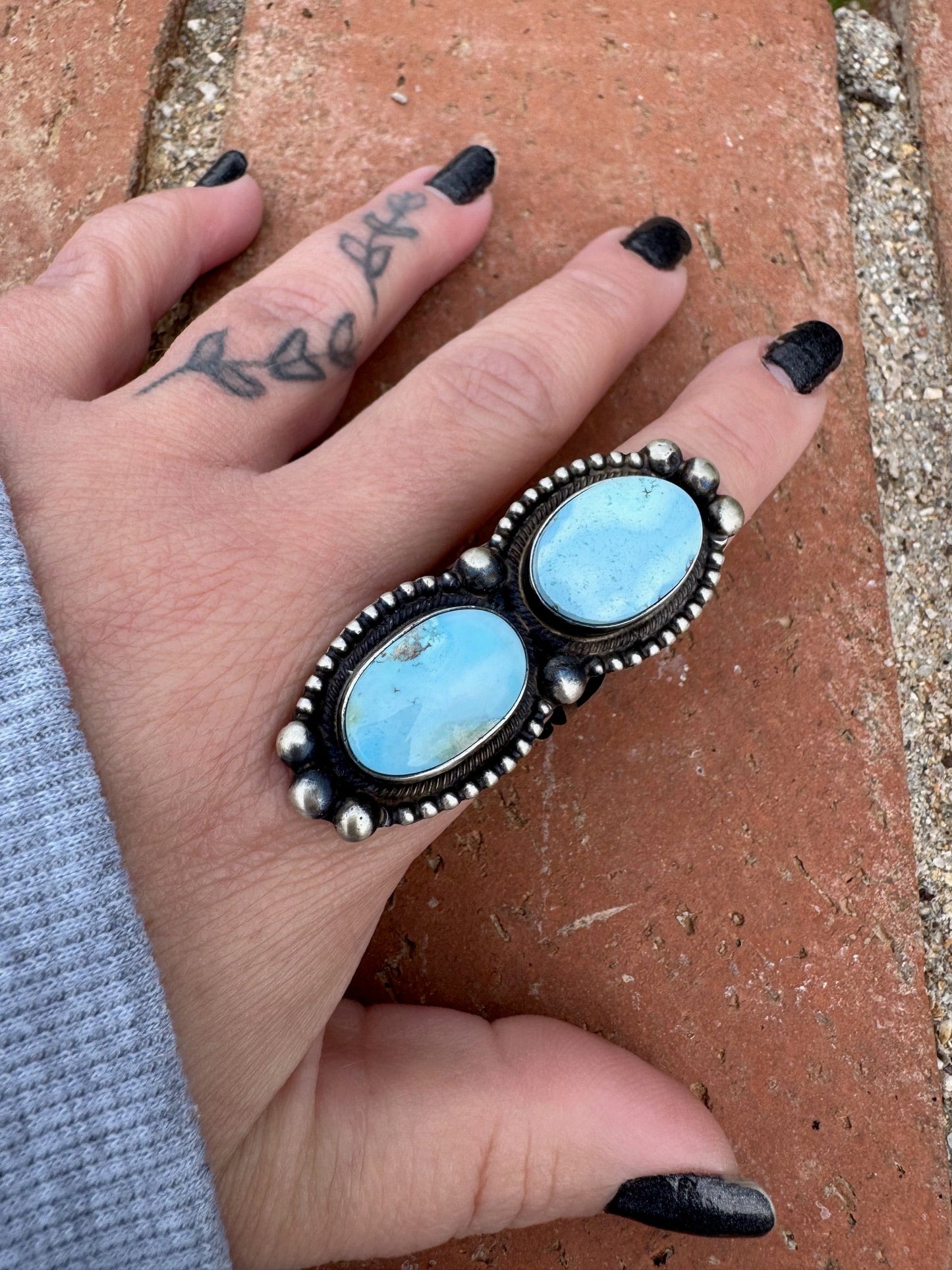 Handcrafted Golden Hills Turquoise & Sterling Silver Ring Size 6.75