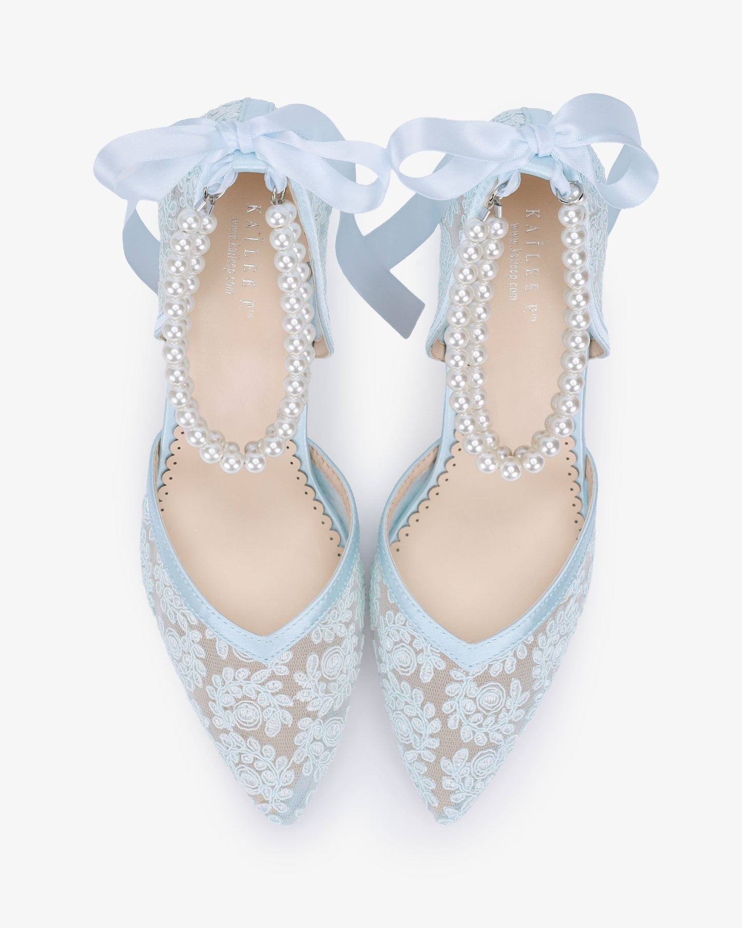 Lace Block Heel For Weddings with Double Pearls Ankle Strap