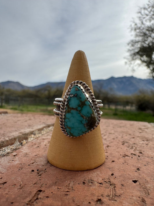 Handcrafted Triangular Kingman Turquoise & Sterling Silver Ring