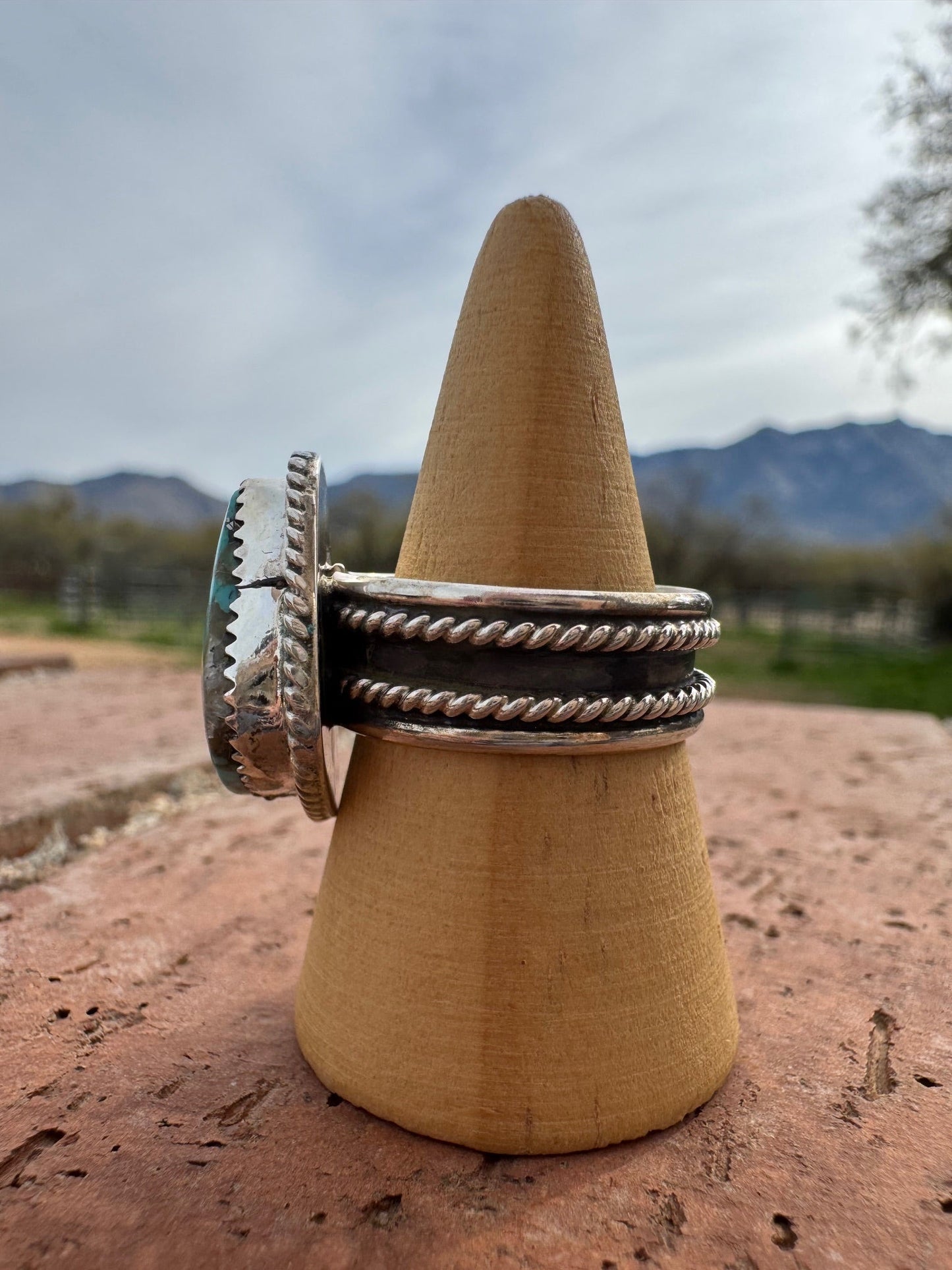 Handcrafted Triangular Kingman Turquoise & Sterling Silver Ring