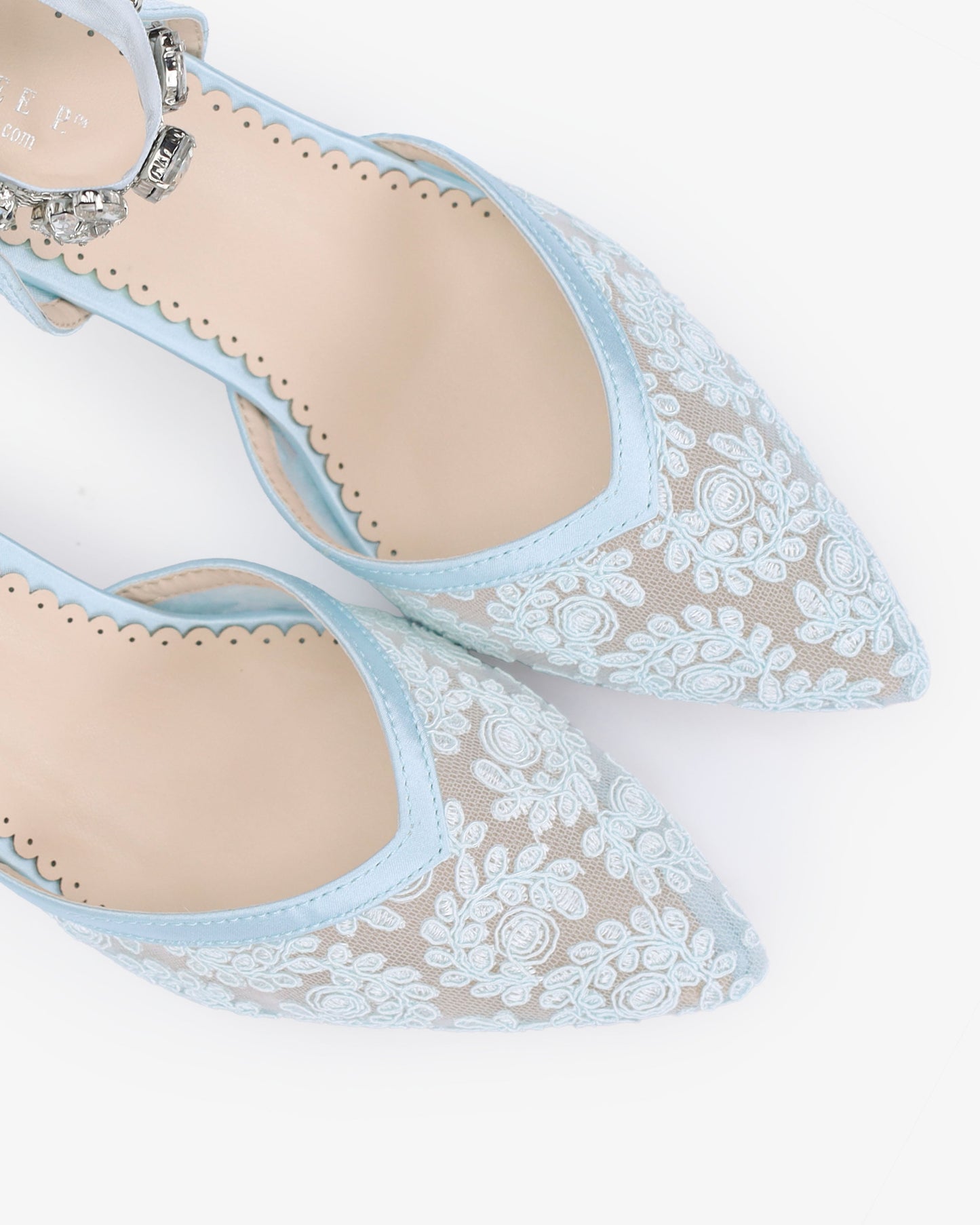 Lace Block Heel For Weddings with Navette Cluster Rhinestones Strap