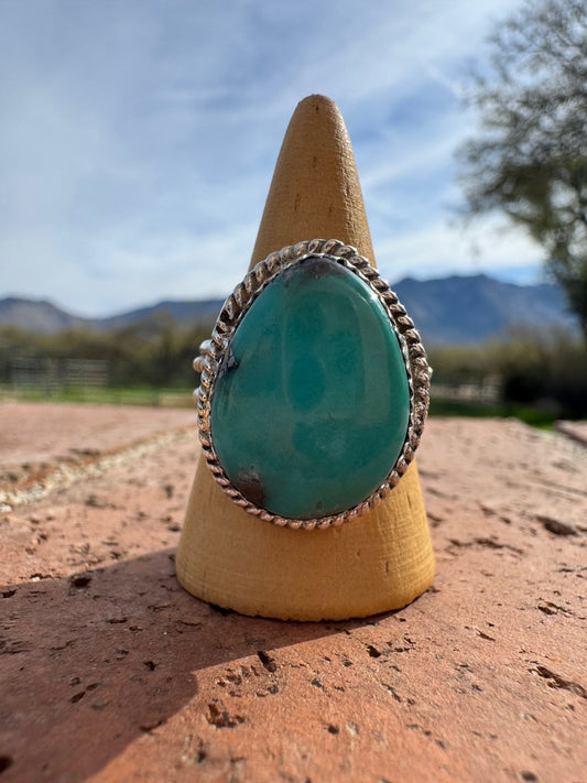Handcrafted Teardrop Kingman Turquoise & Sterling Silver Ring size 12