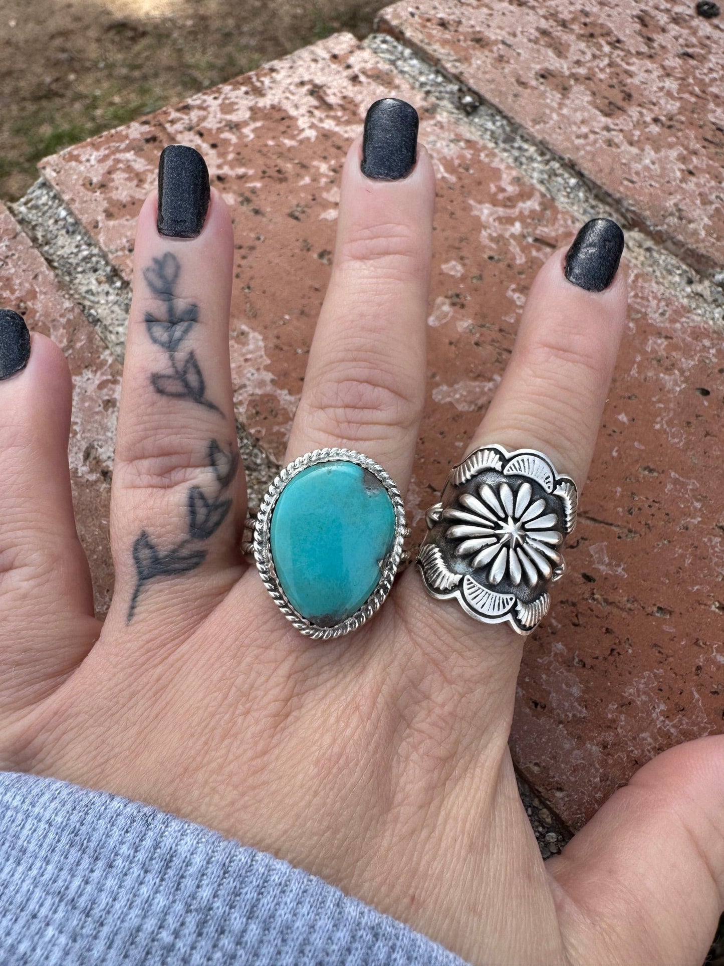 Handcrafted Teardrop Kingman Turquoise & Sterling Silver Ring size 12