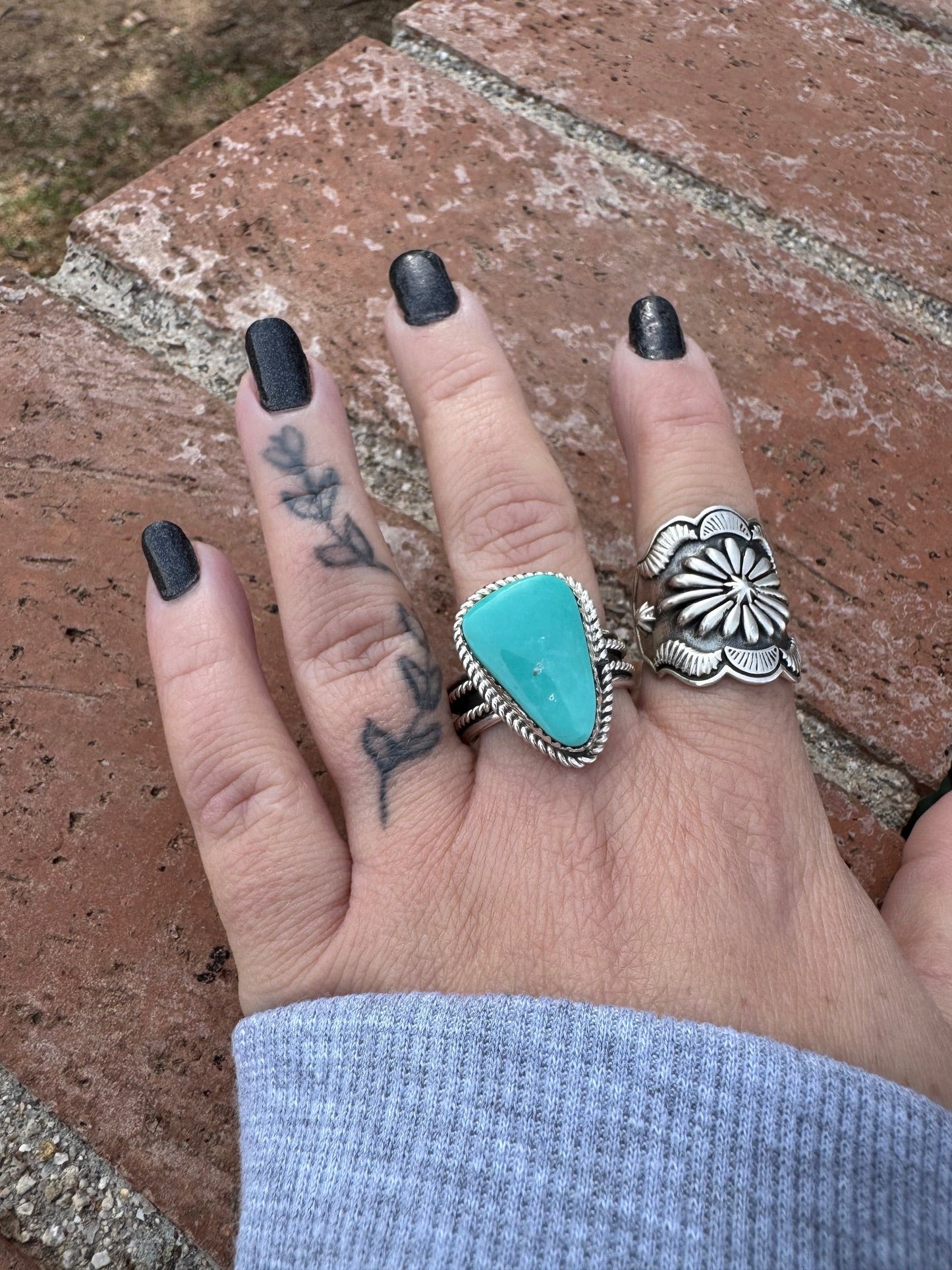 Handcrafted Teardrop Kingman Turquoise & Sterling Silver Ring size 12