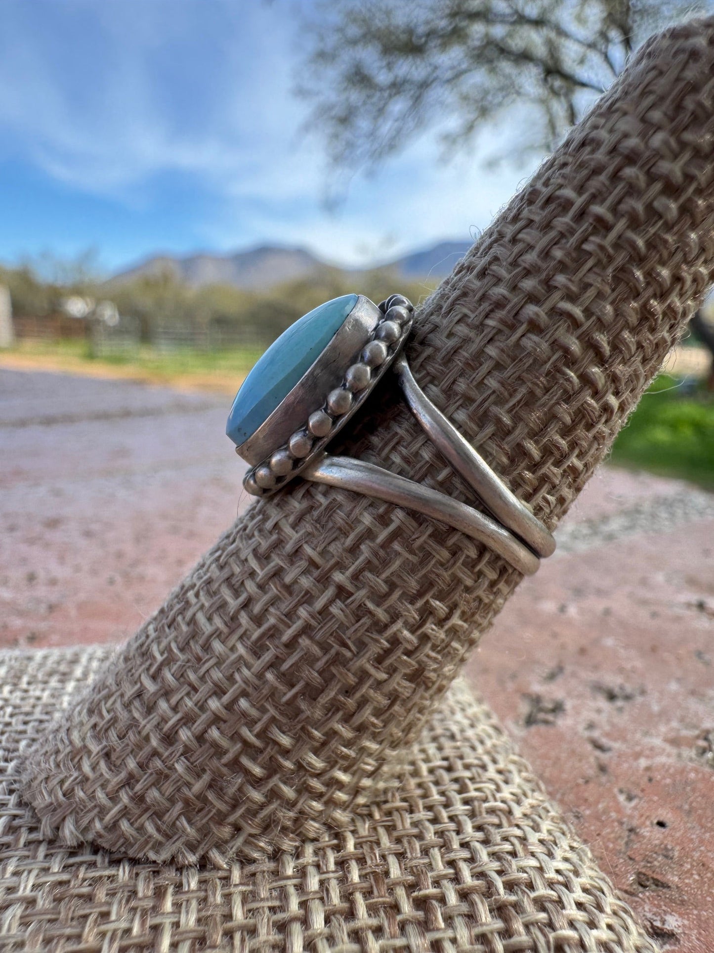 Handcrafted Oval Golden Hills Turquoise & Sterling Silver Ring size 7
