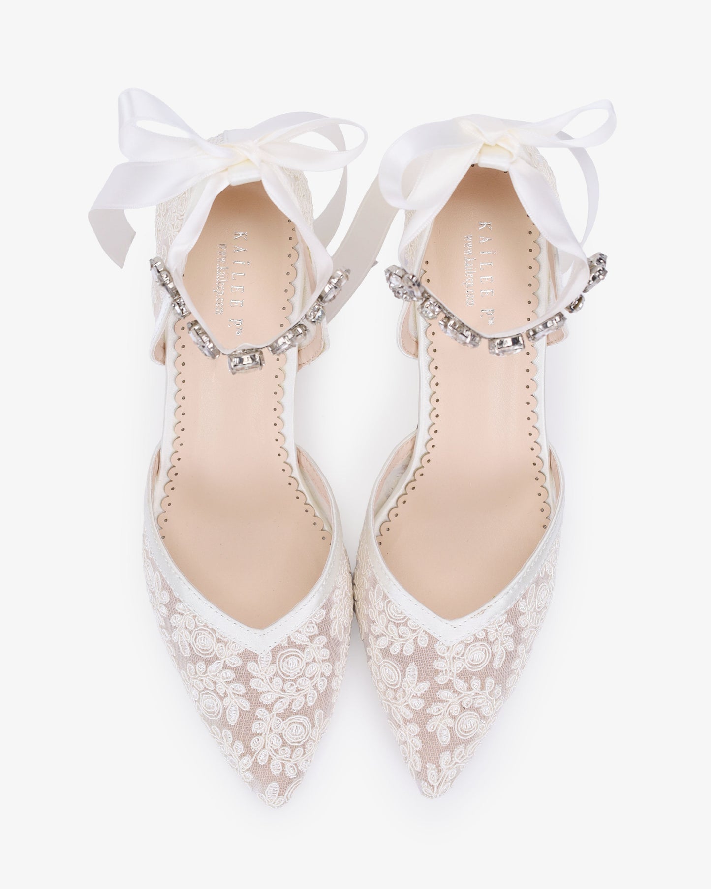 Lace Block Heel For Weddings with Navette Cluster Rhinestones Strap