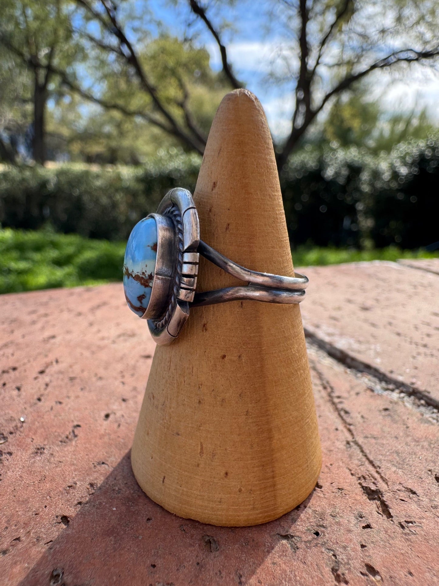 Handcrafted Oval Golden Hills Turquoise & Sterling Silver Ring size 6.75