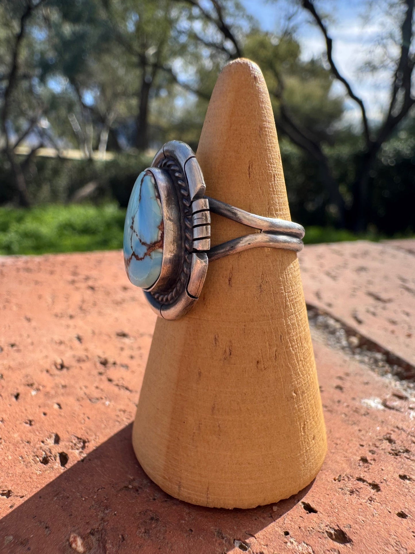 Handcrafted Teardrop Golden Hills Turquoise & Sterling Silver Ring size 5.75