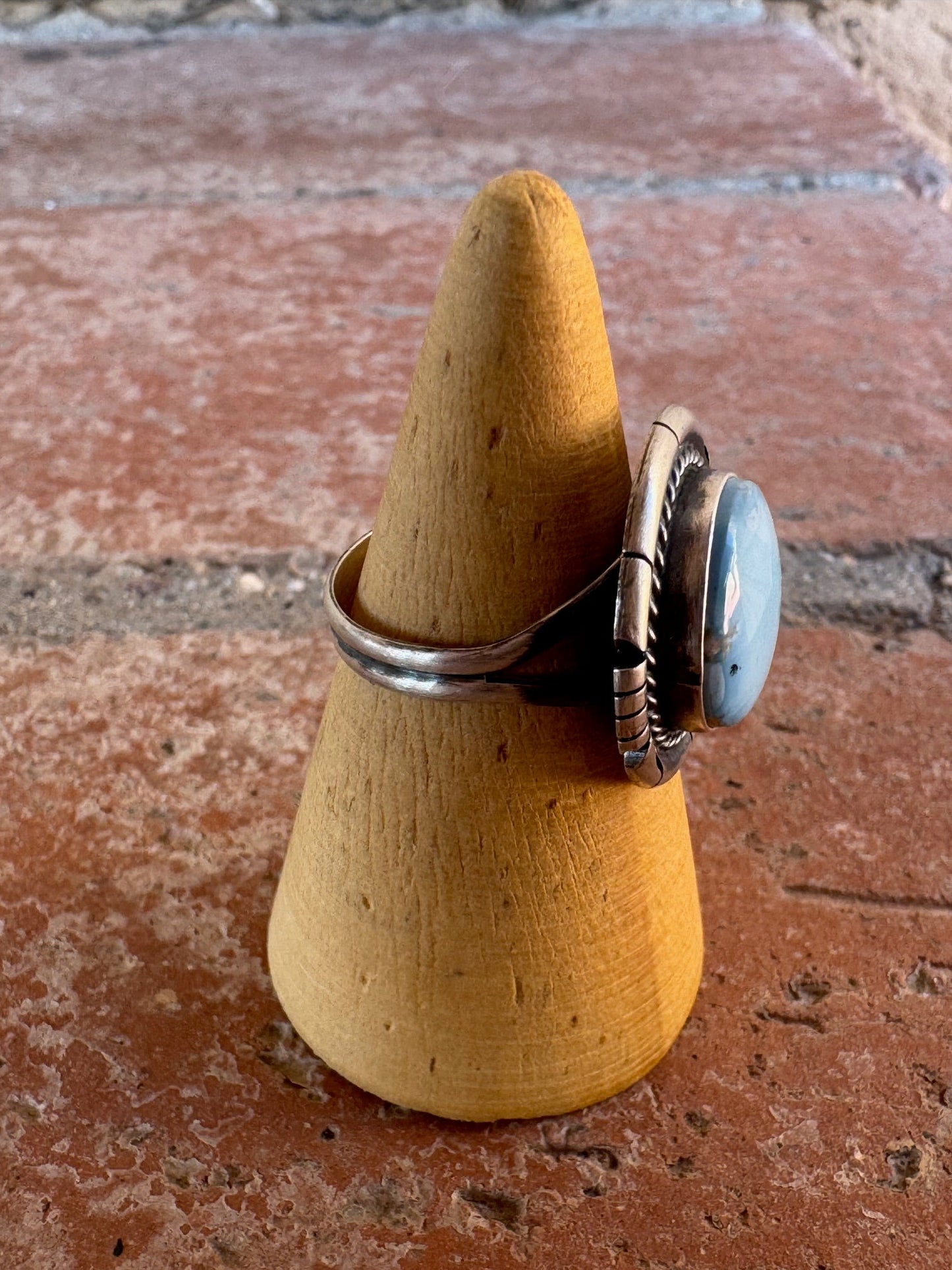 Handcrafted Round Golden Hills Turquoise & Sterling Silver Ring size 6.75