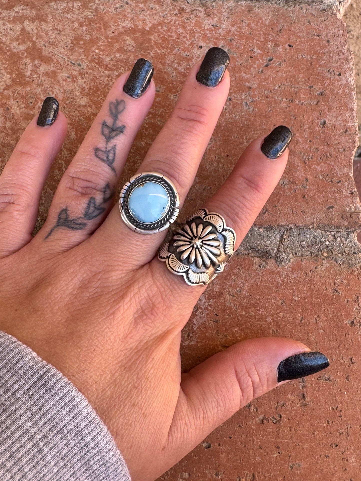 Handcrafted Round Golden Hills Turquoise & Sterling Silver Ring size 6.75