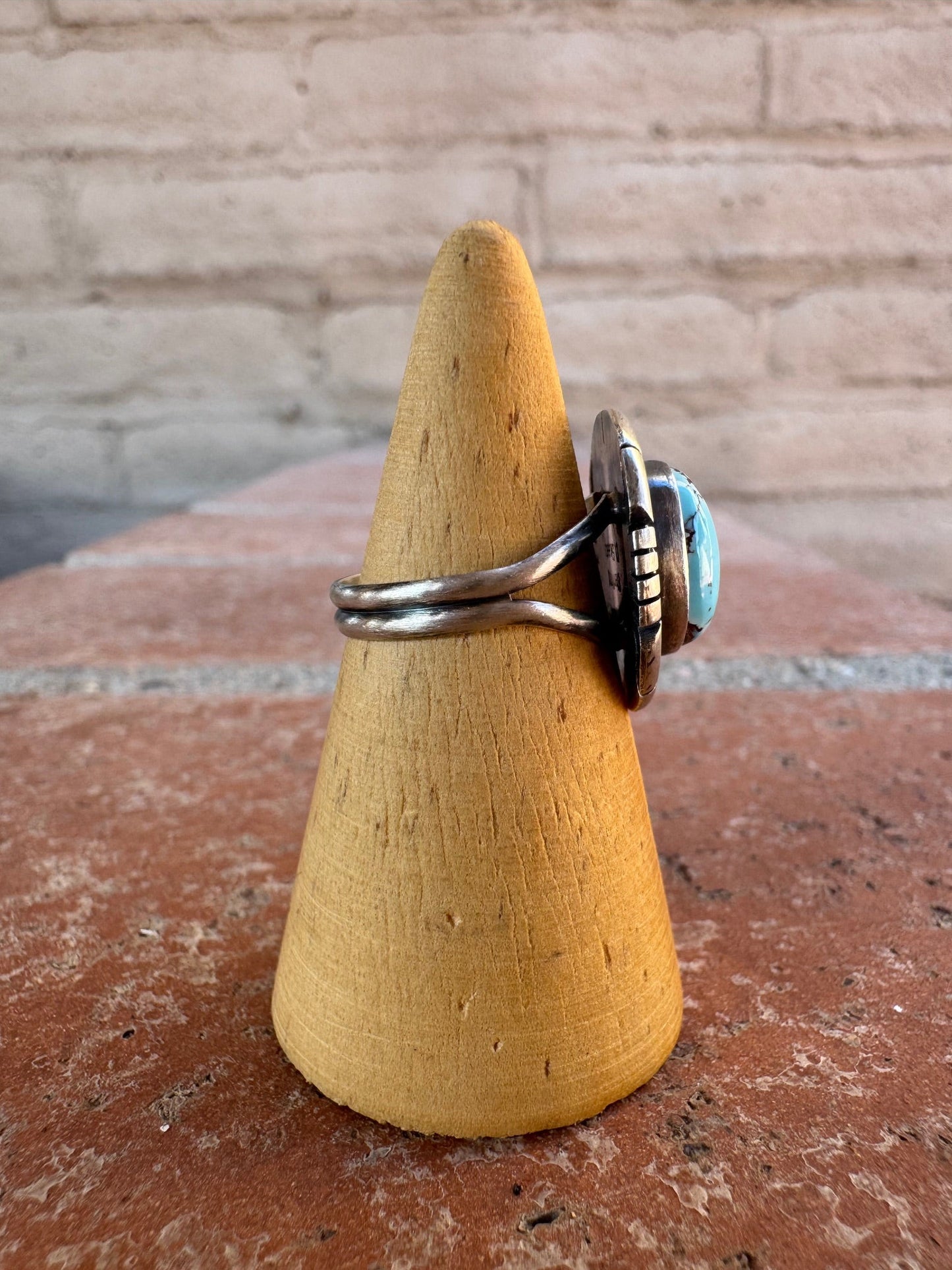 Handcrafted Round Golden Hills Turquoise & Sterling Silver Ring size 5.75