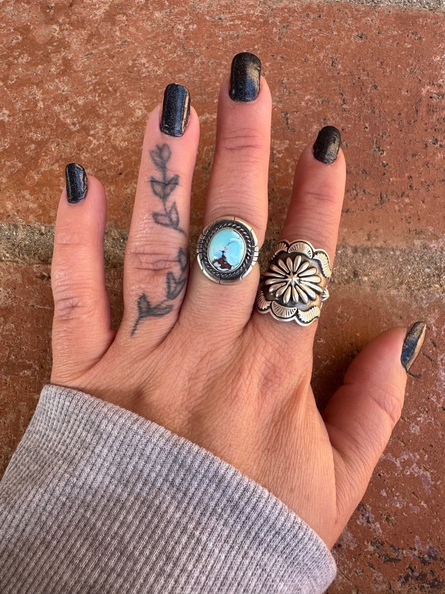 Handcrafted Round Golden Hills Turquoise & Sterling Silver Ring size 5.75