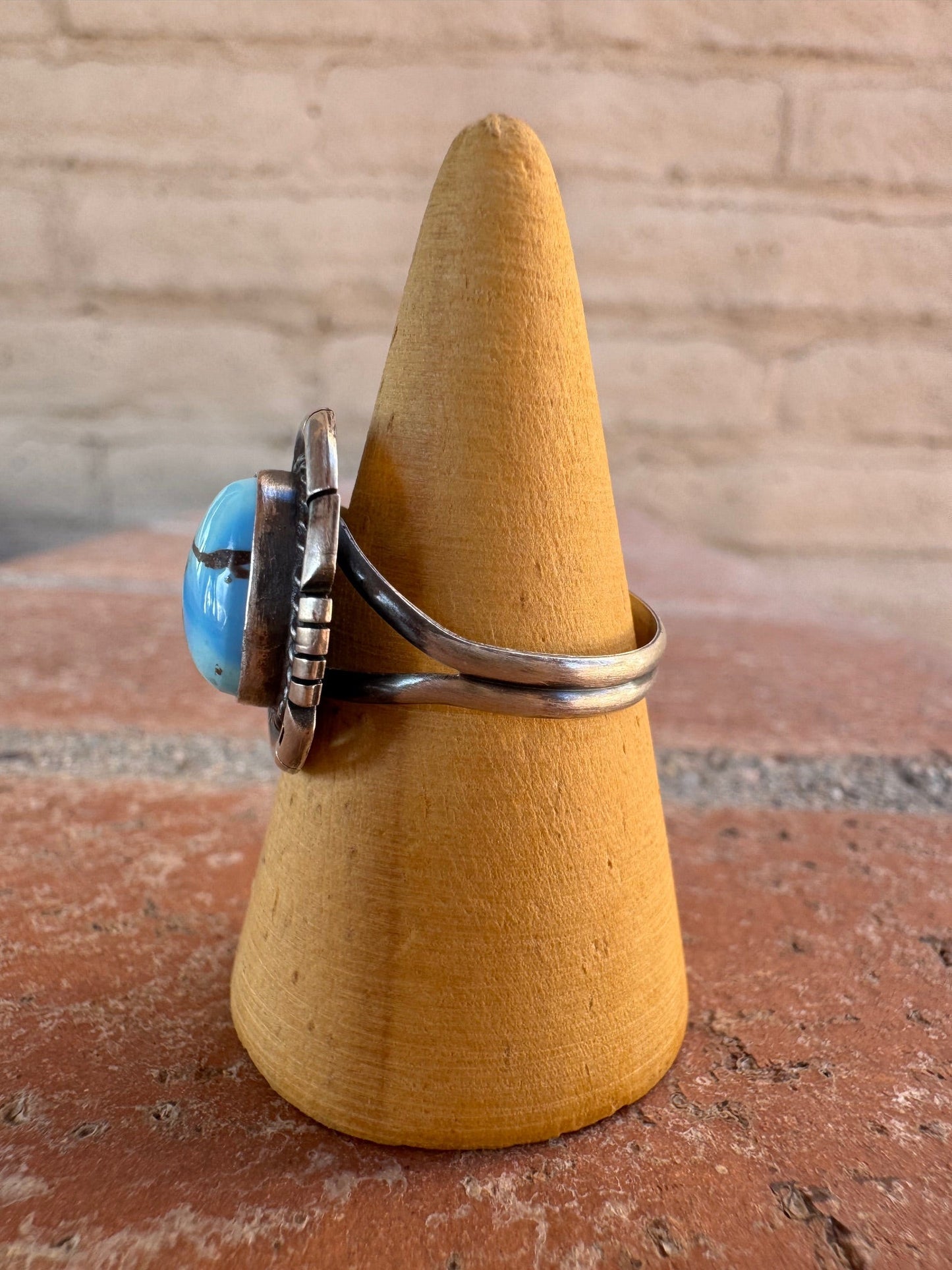 Handcrafted Teardrop Golden Hills Turquoise & Sterling Silver Ring size 8.5