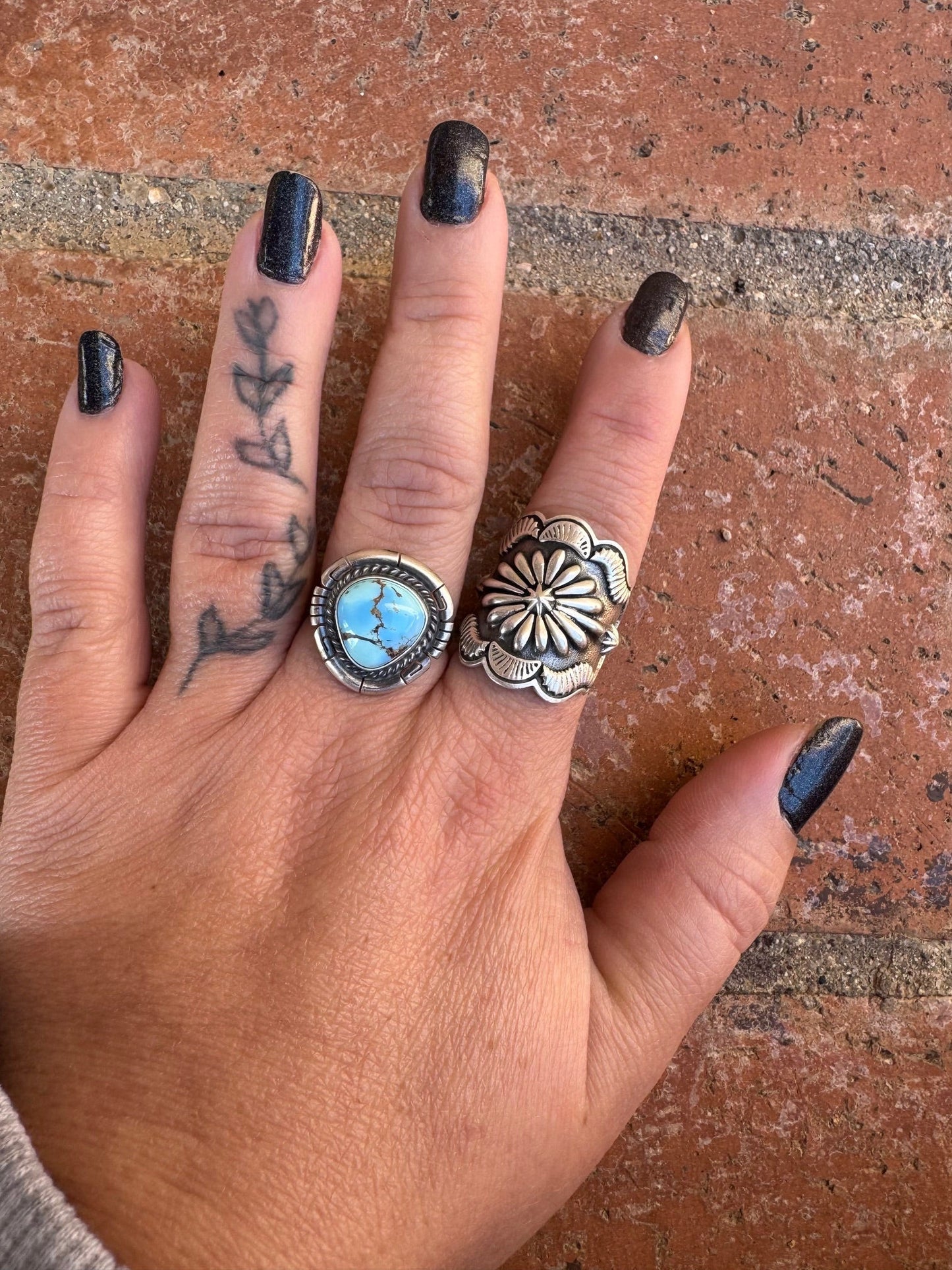 Handcrafted Teardrop Golden Hills Turquoise & Sterling Silver Ring size 8.5