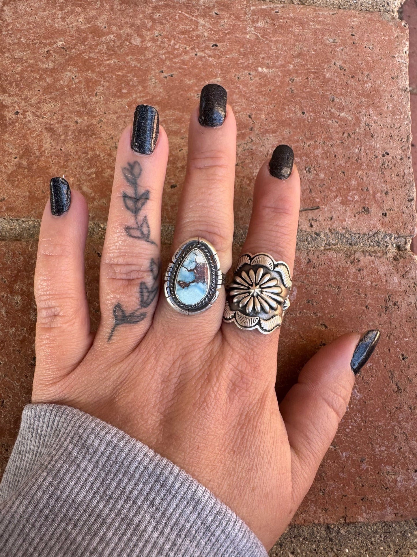 Handcrafted Teardrop Golden Hills Turquoise & Sterling Silver Ring size 6.5
