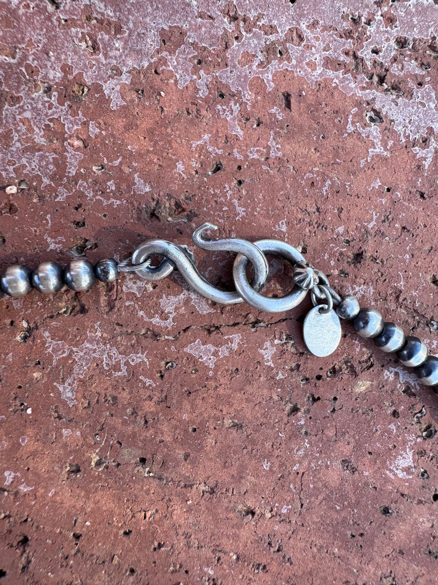 Handcrafted Sterling Silver & Pink Conch 4mm beaded Necklace 72"
