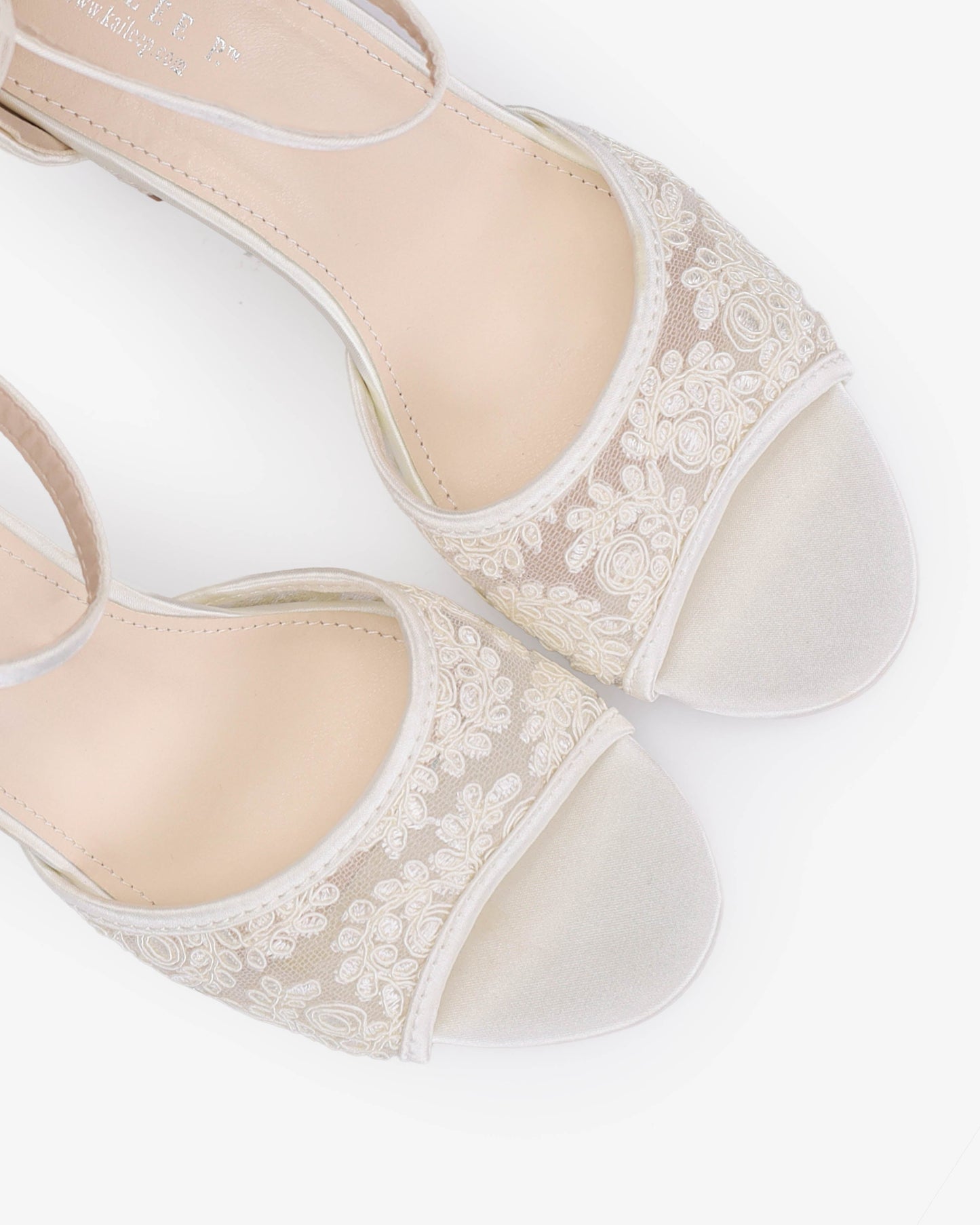 Crochet Lace Block Heel Sandals with Tulle Back Bow