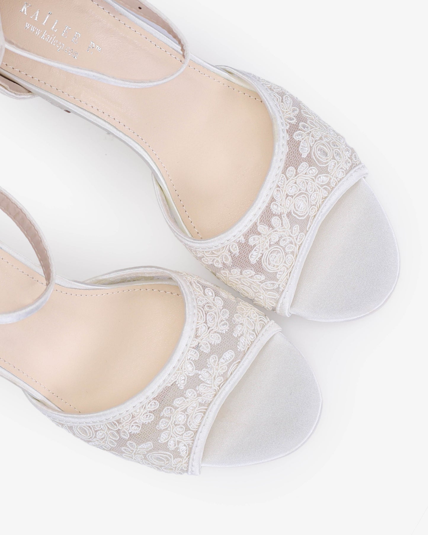 Crochet Lace Block Heel Sandals with Tulle Back Bow