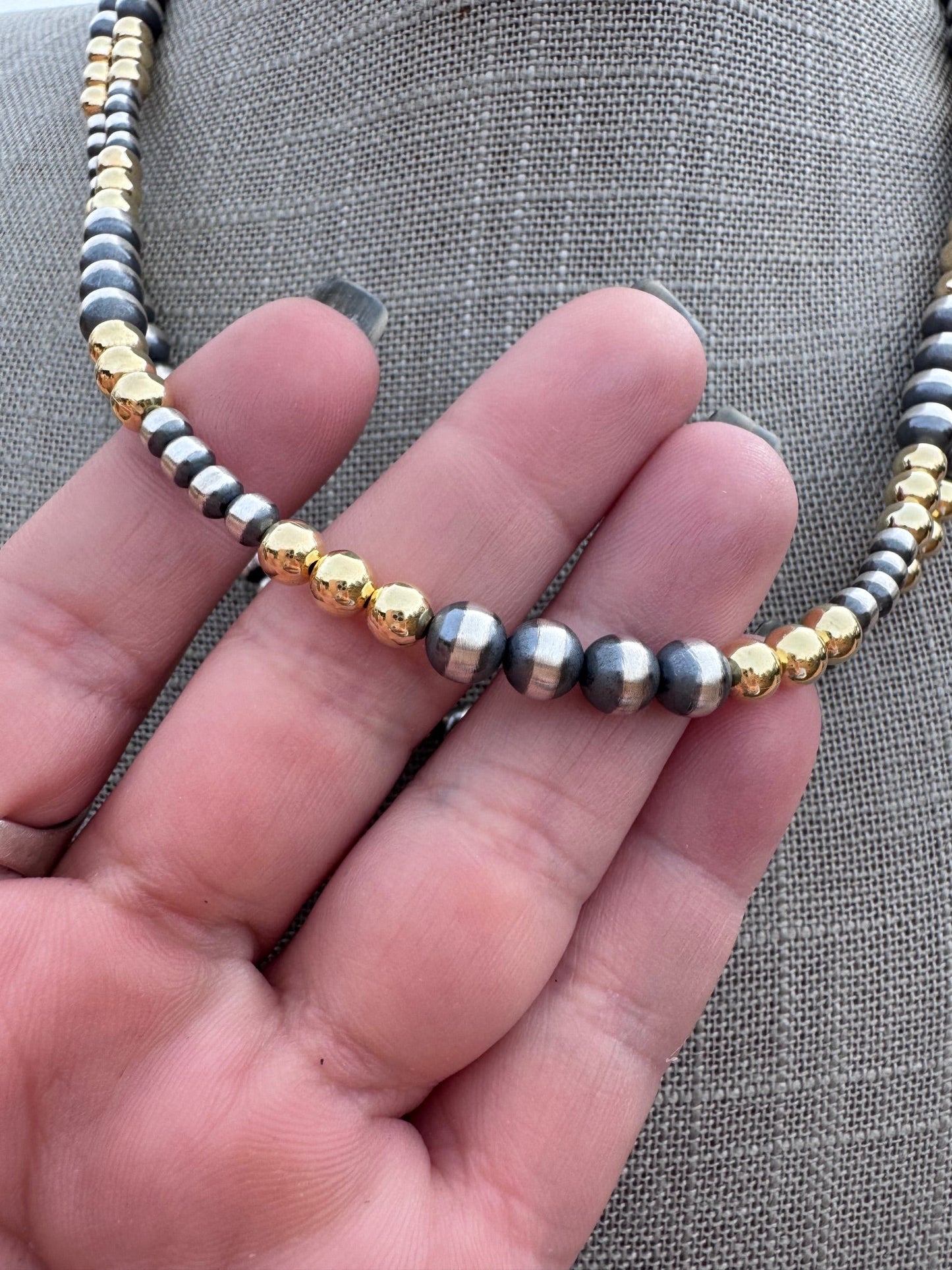 Handcrafted Sterling Silver & Gold Overlay 4-6mm Beaded Necklace