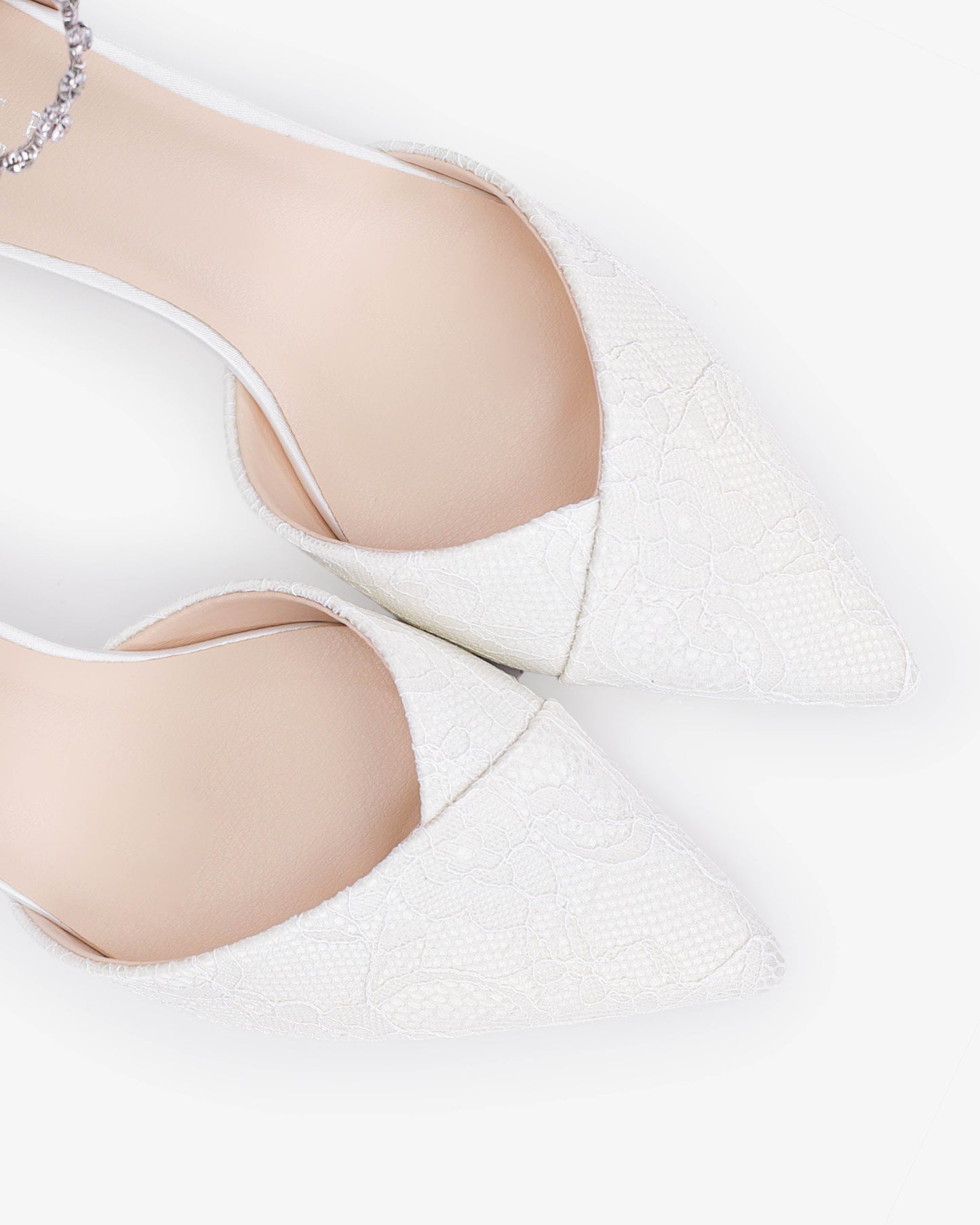 Lace Pointy Toe Low Block Heels Wedding Shoes with Amaryllis Strap