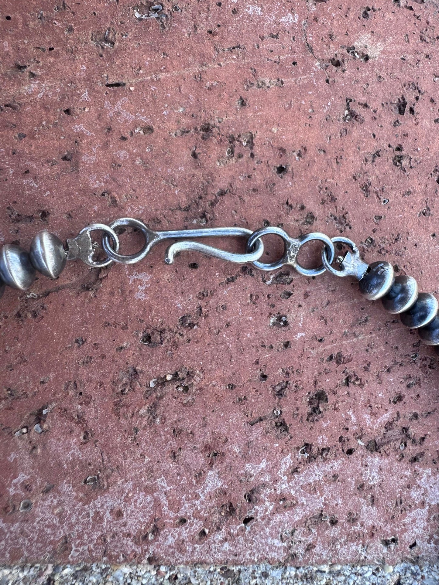 Handcrafted Sterling Silver Barrel & Saucer Beaded Necklace 24"