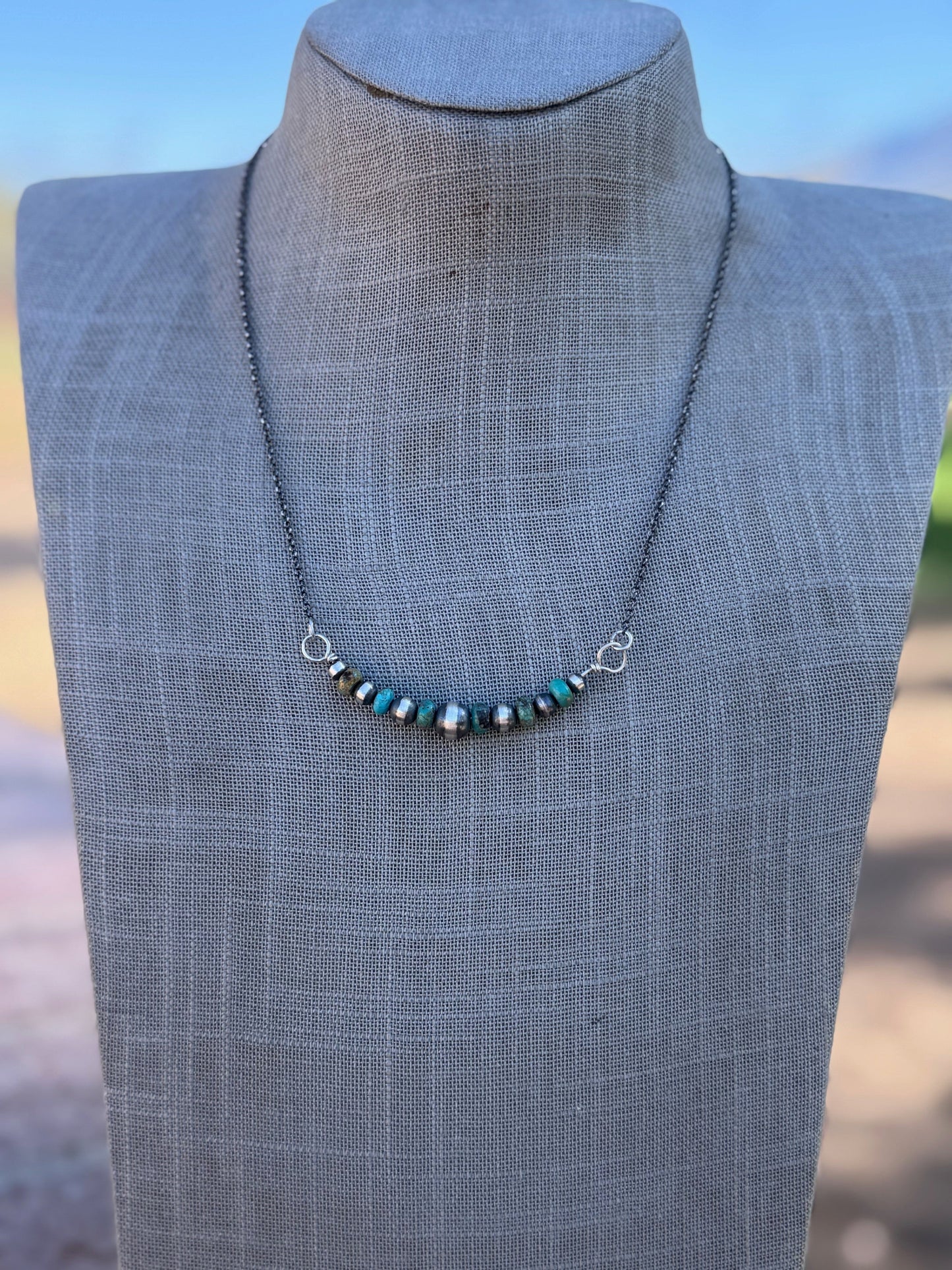 Handcrafted Sterling Silver & Turquoise 4-8mm Beaded Chain Necklace 18"