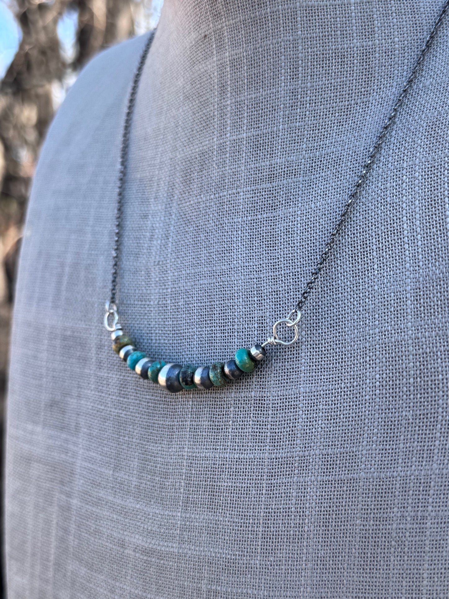 Handcrafted Sterling Silver & Turquoise 4-8mm Beaded Chain Necklace 18"