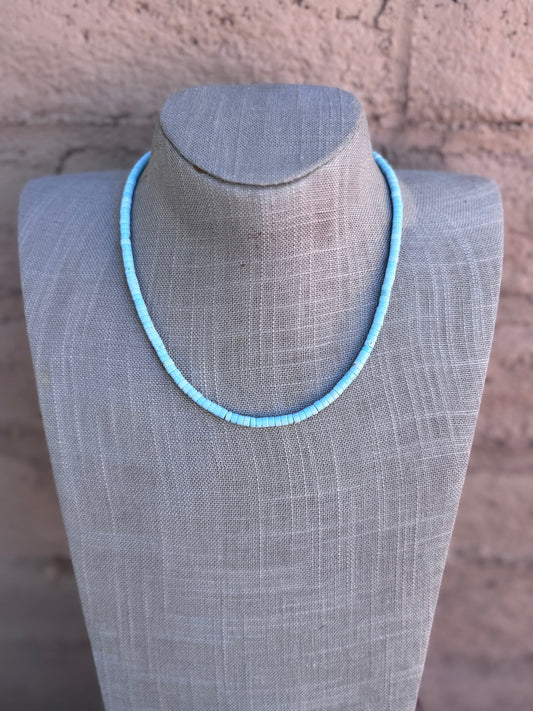 Handcrafted Sterling Silver & Dry Creek Turquoise Beaded Necklace 17"