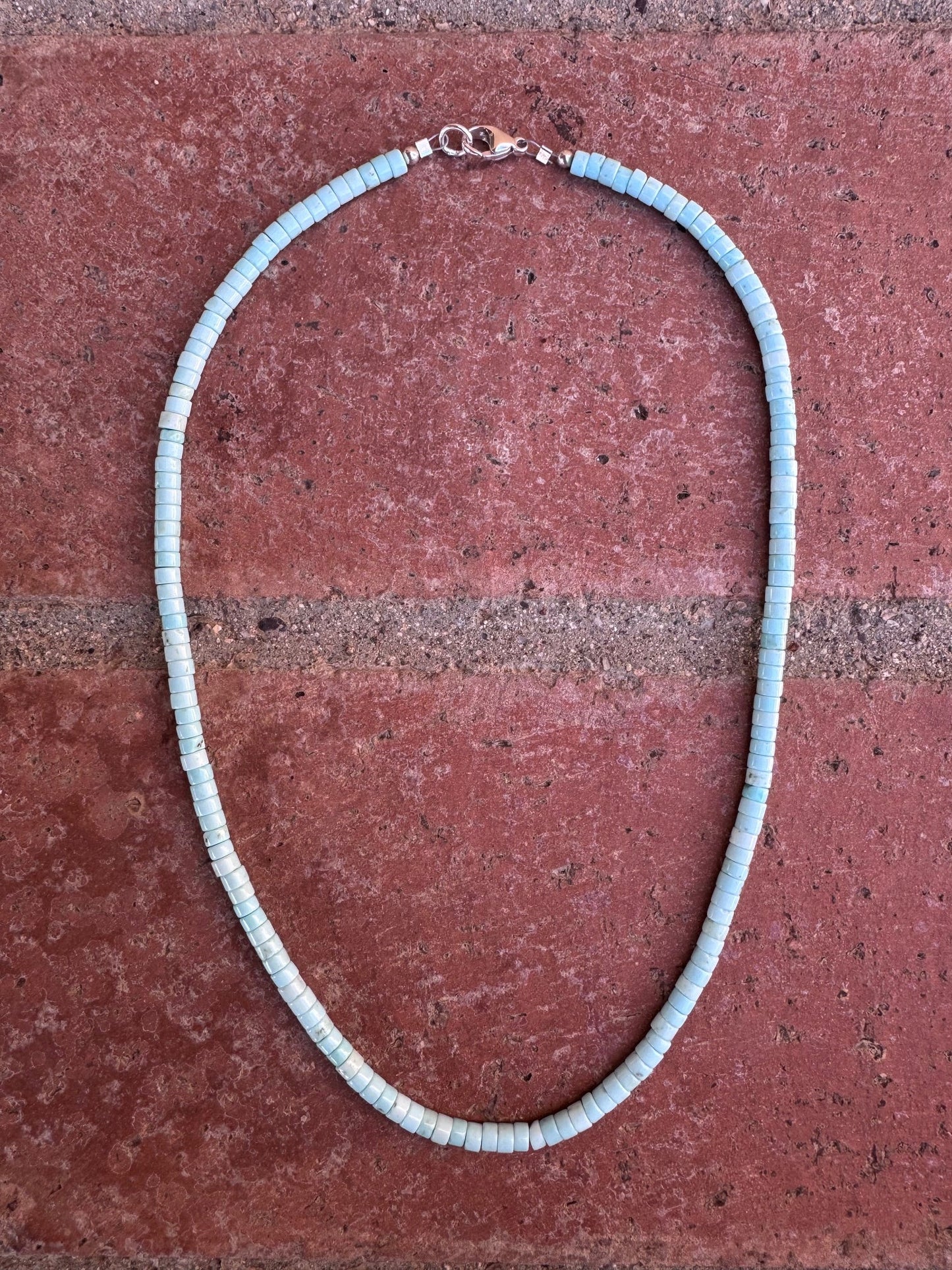 Handcrafted Sterling Silver & Dry Creek Turquoise Beaded Necklace 17"