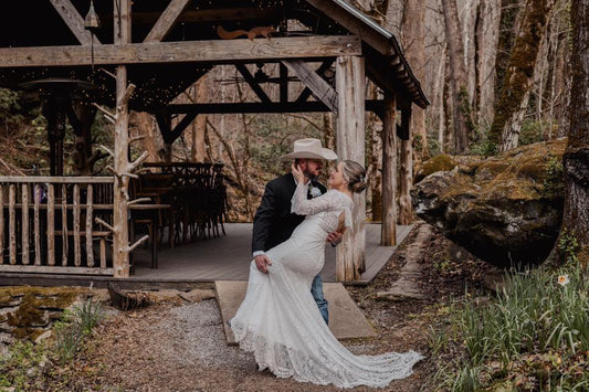 The Jolene Gown– Custom Boho Lace Western Wedding Dress with Bell Sleeves