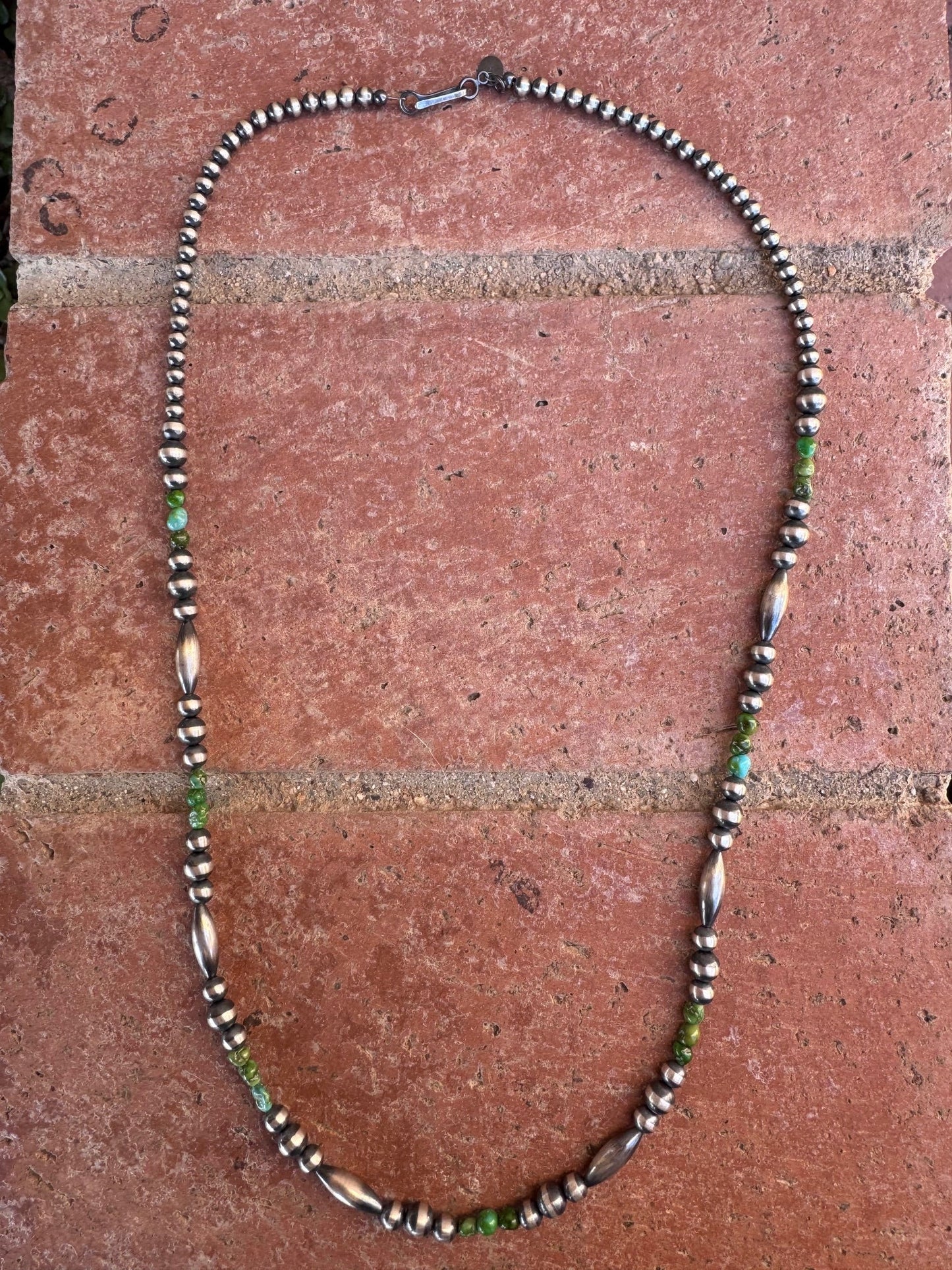 Handcrafted Royston Turquoise Sterling Silver 4-6mm Beaded Necklace 24"
