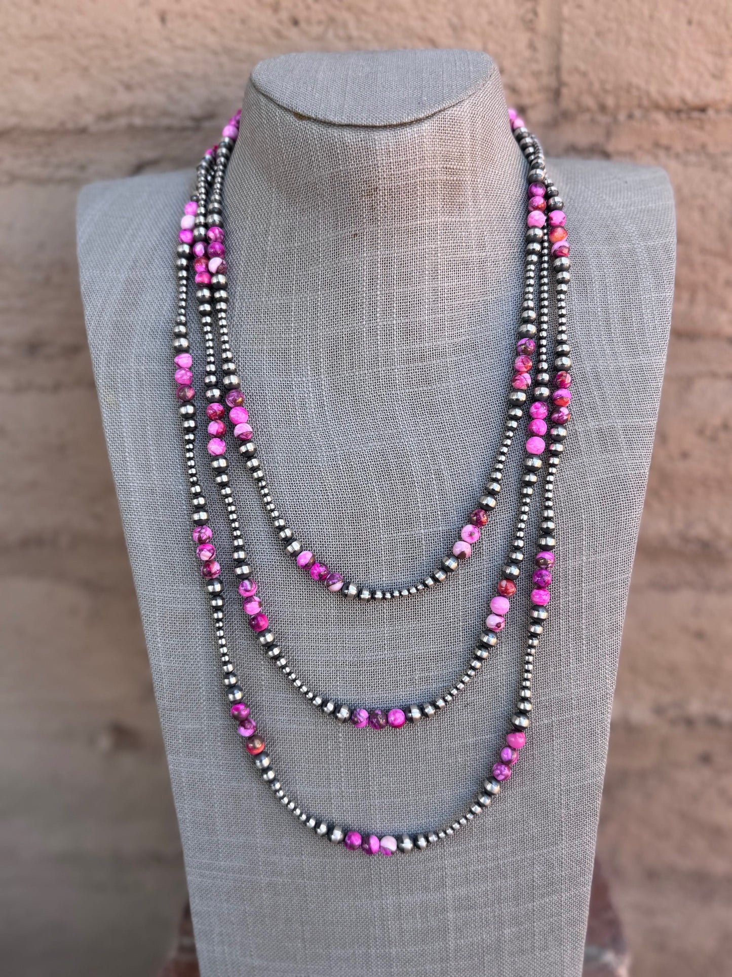 Handcrafted Sterling Silver & Pink Dream 3-6mm Beaded Necklace