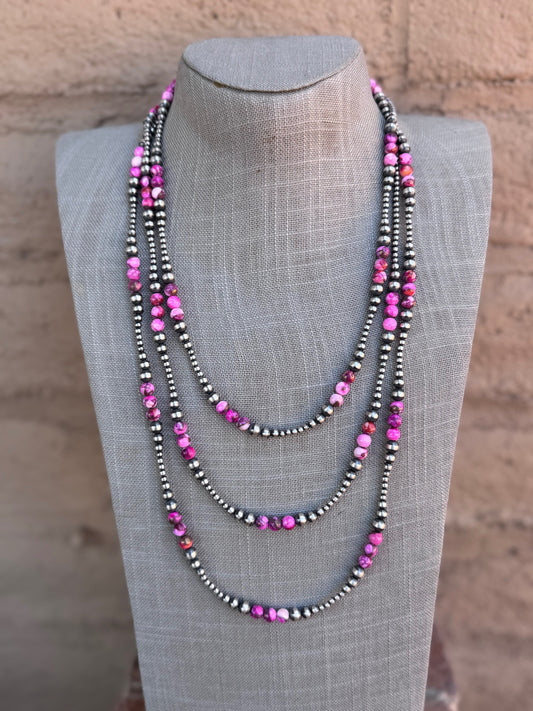 Handcrafted Sterling Silver & Pink Dream 3-6mm Beaded Necklace